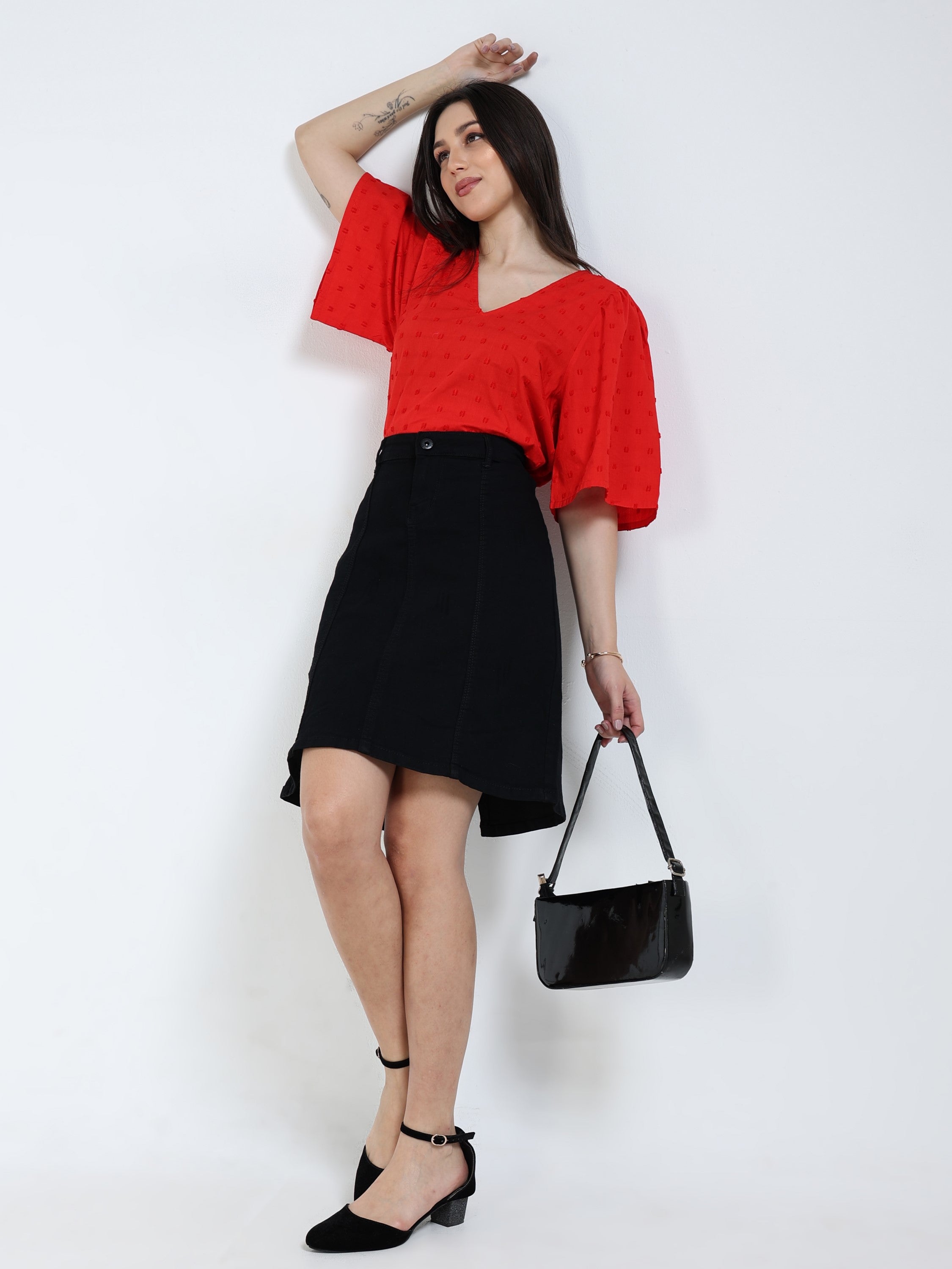 Women Red Bell Sleeve Top