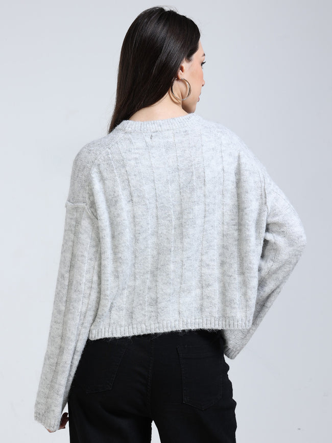 Women Grey Drop Shoulder Sweater