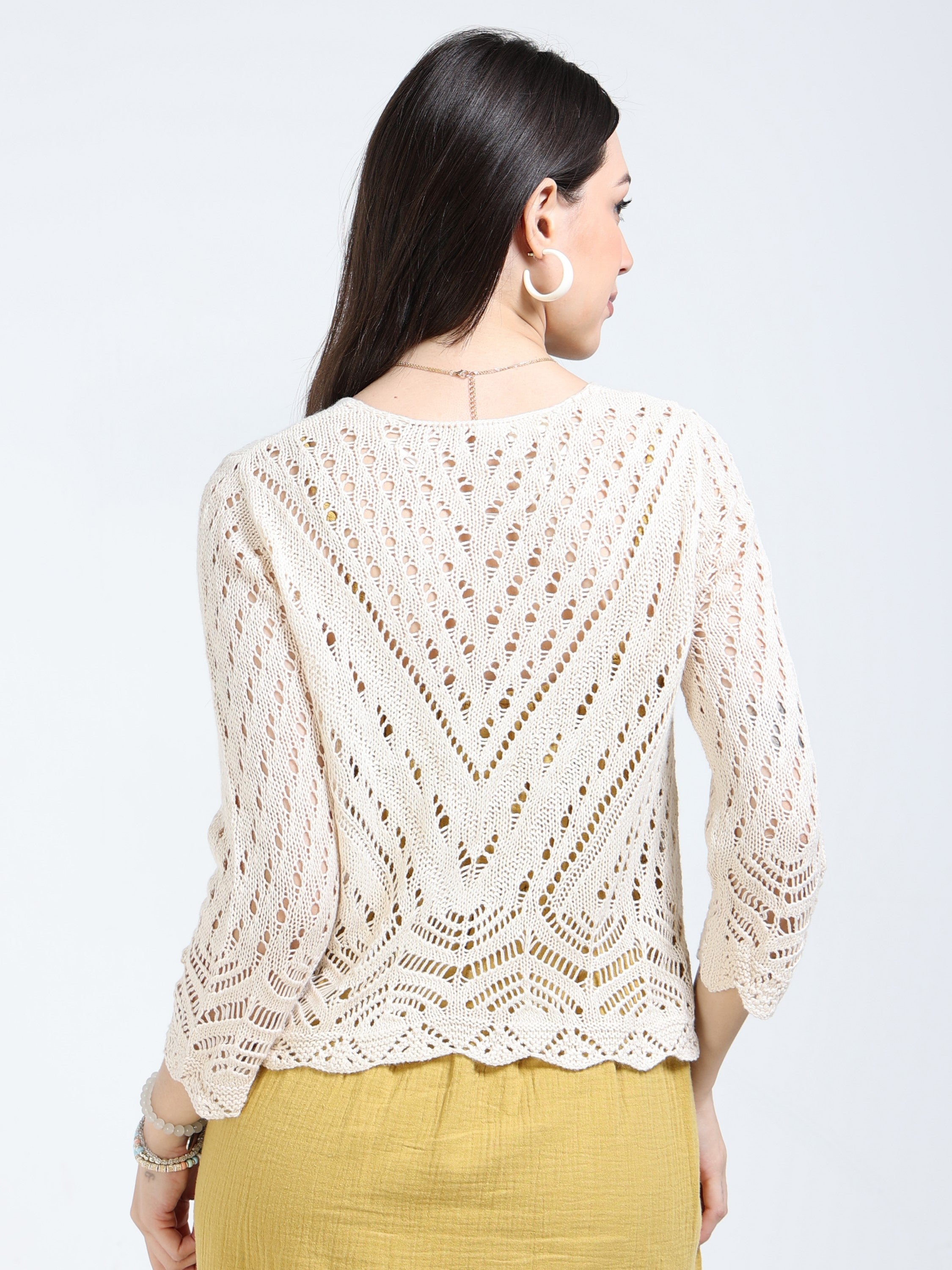 Women Cream Crochet Knitted Top