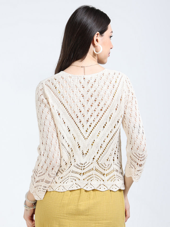 Women Cream Crochet Knitted Top