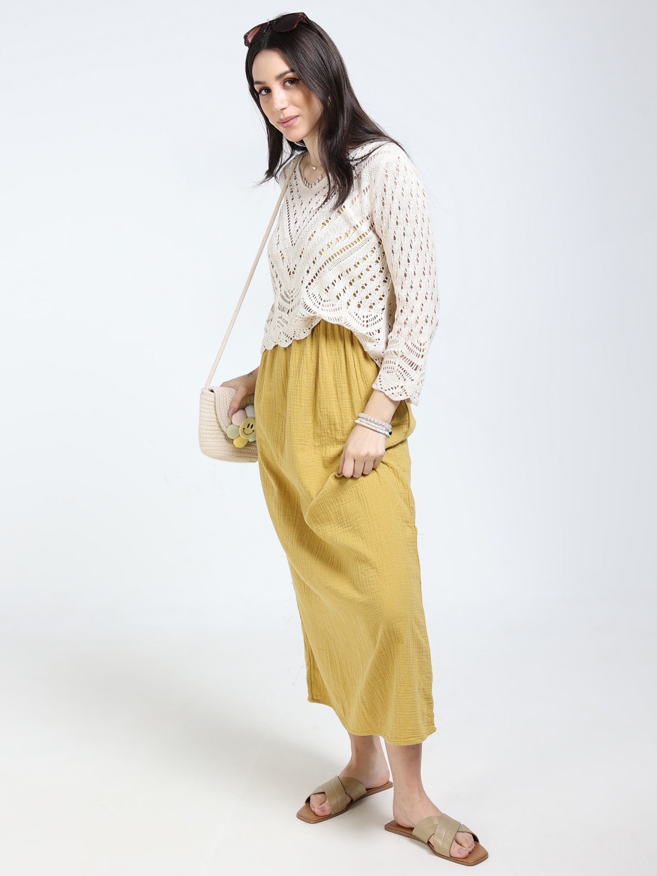 Women Cream Crochet Knitted Top