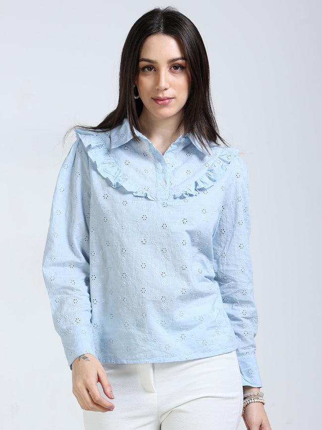 Women Light Blue Regular Fit Shirt