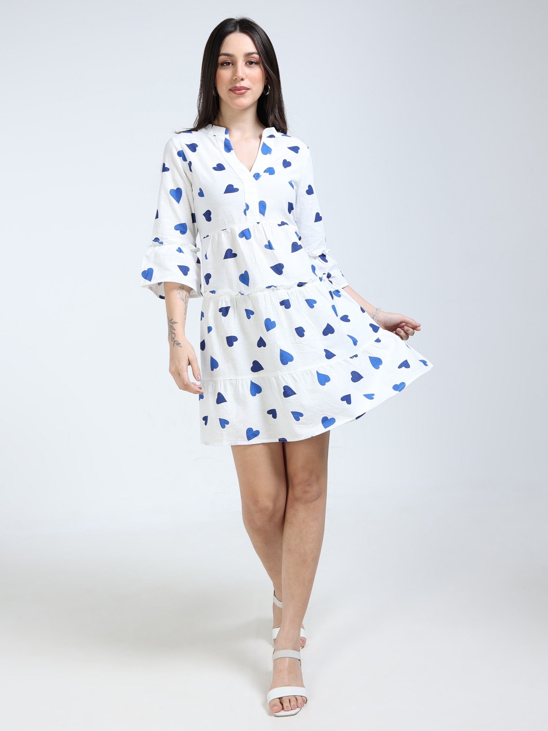 Women White Heart Printed Dress