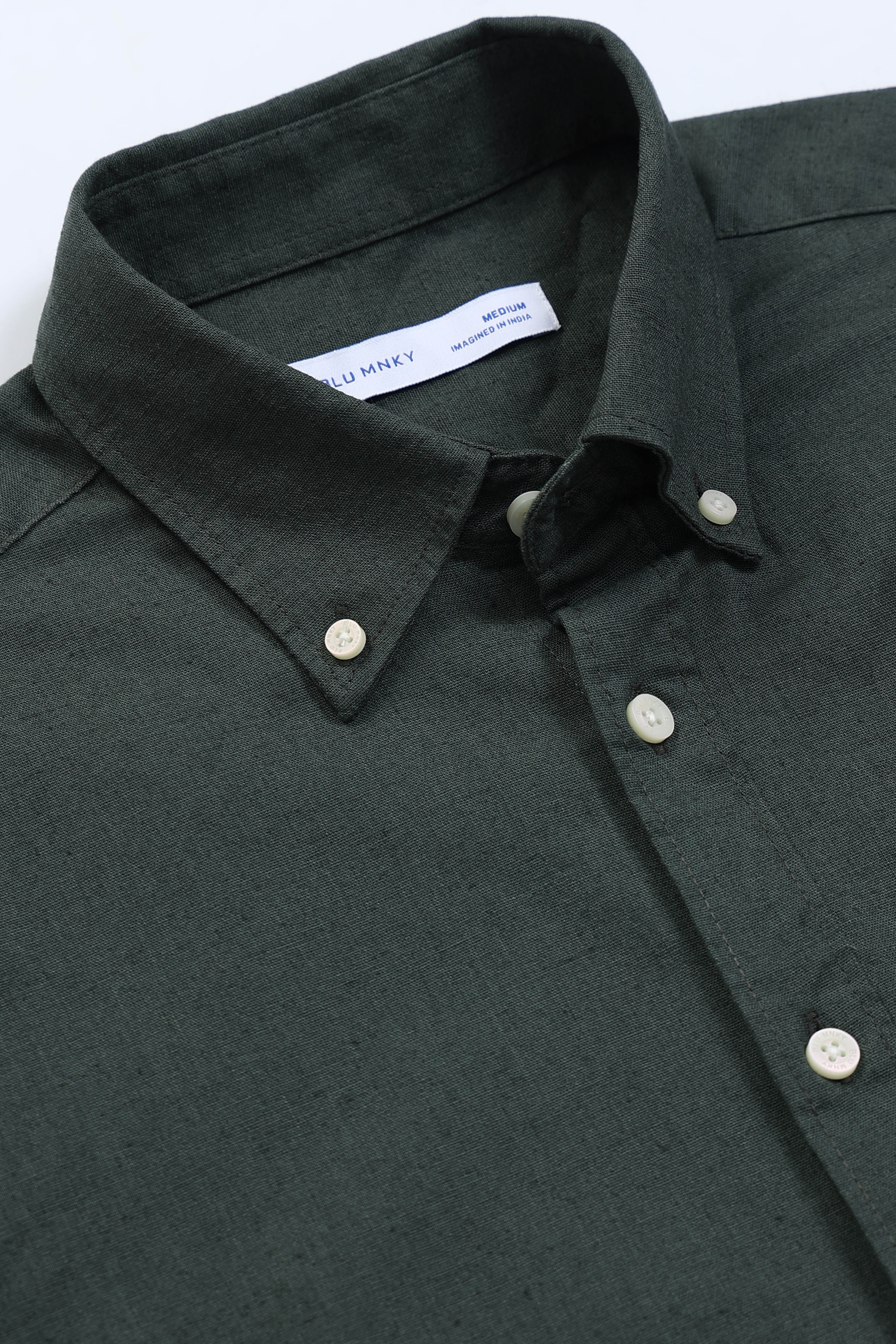 Men Green Button-Down Shirt