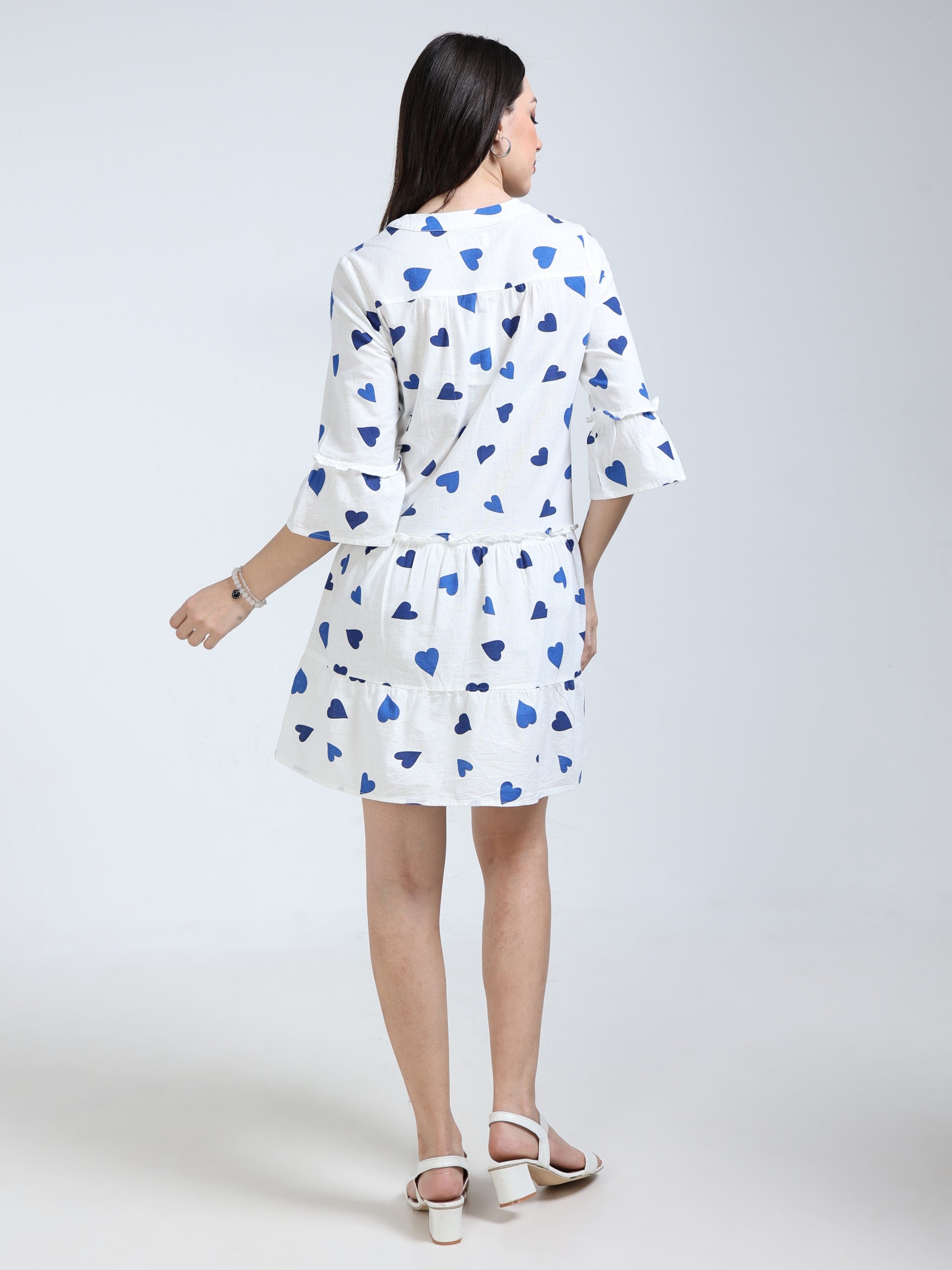 Women White Heart Printed Dress