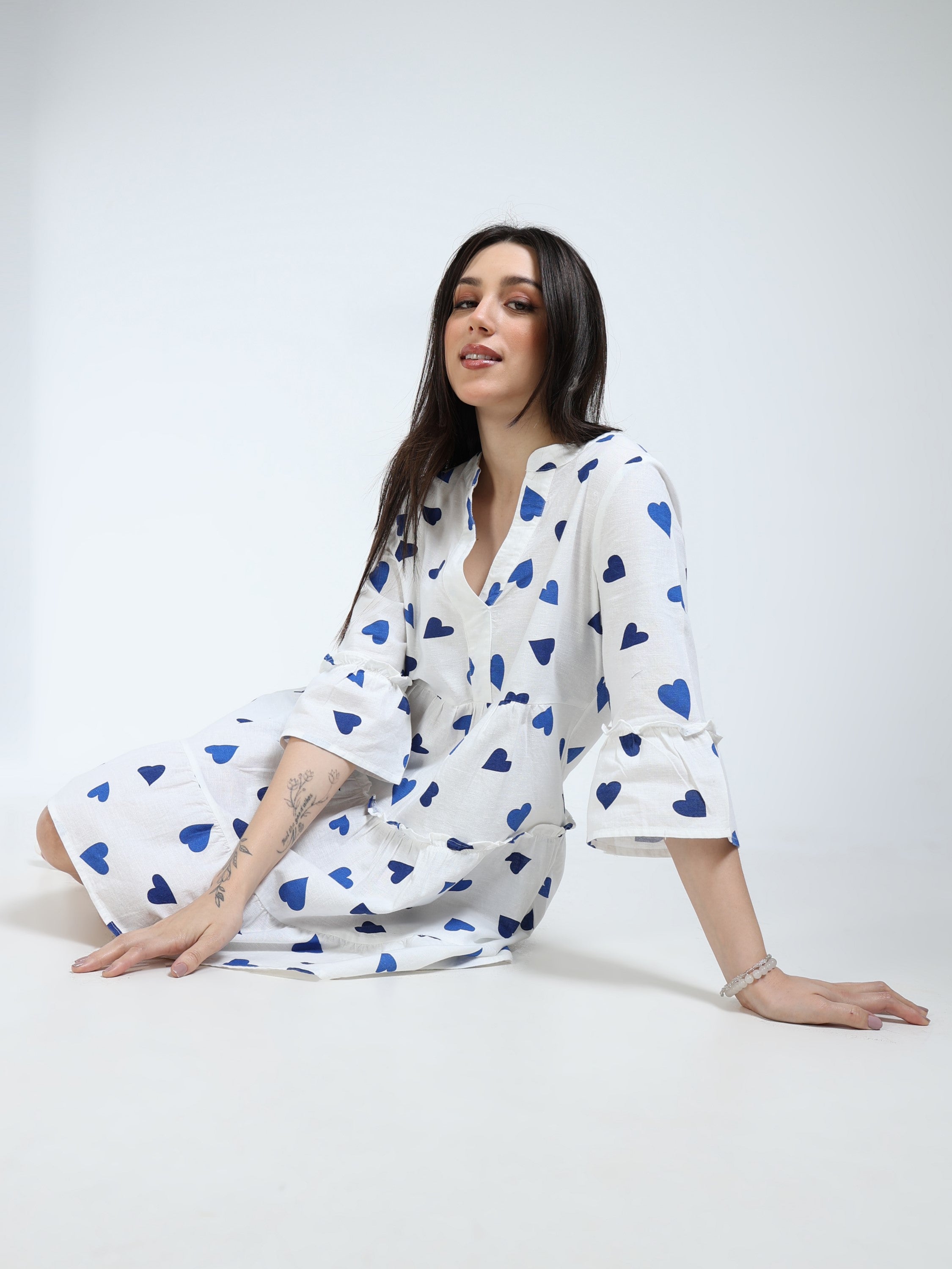 Women White Heart Printed Dress