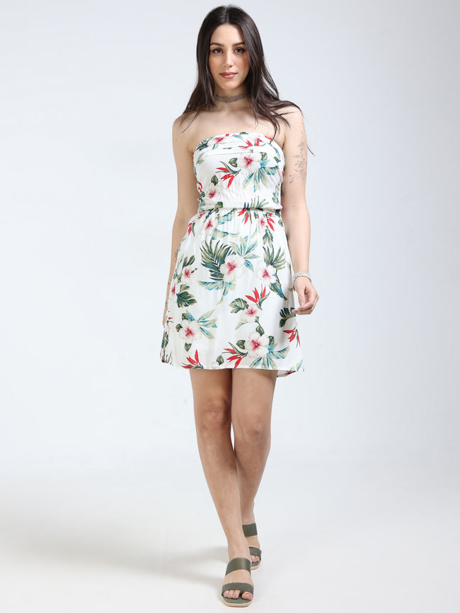 Women Tropical Printed tube dress