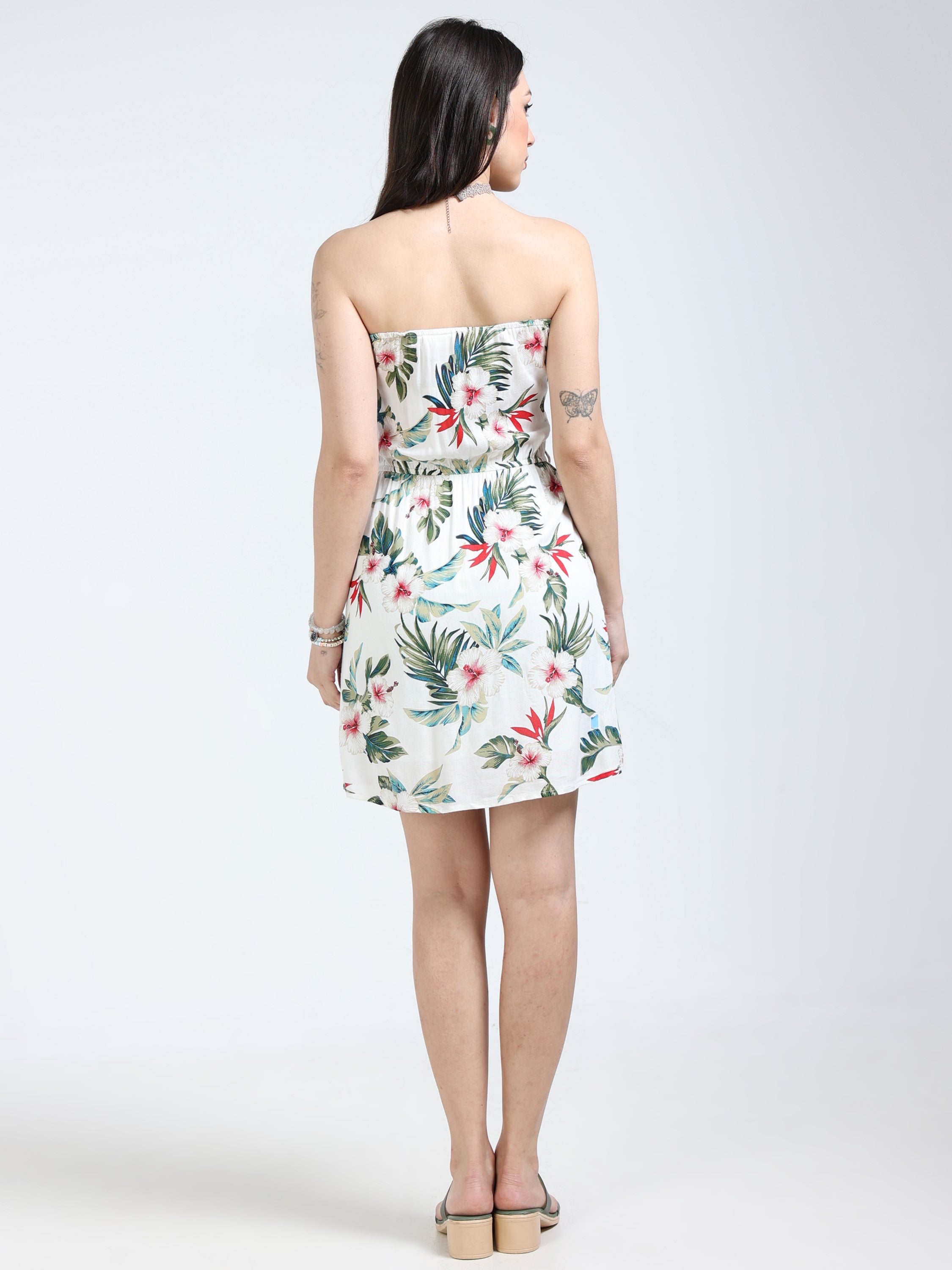 Women Tropical Printed tube dress