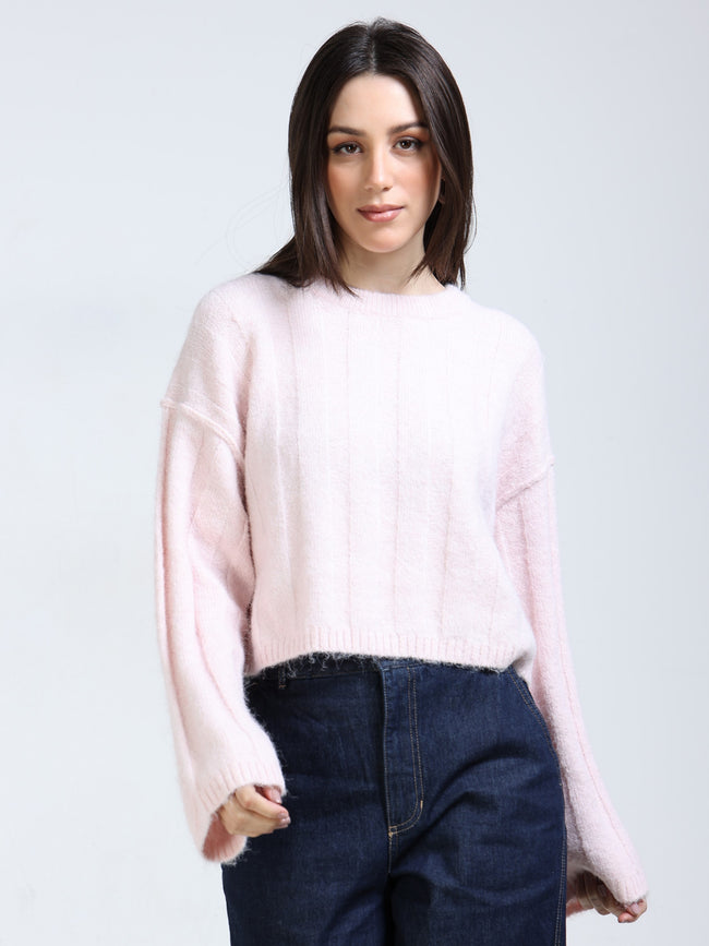 Women Pink Drop Shoulder Sweater