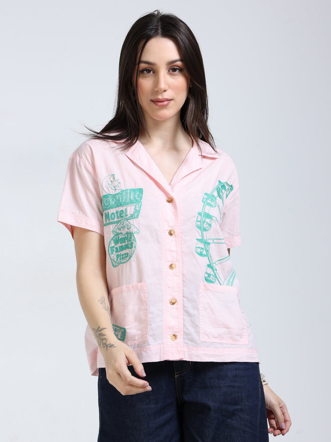 Women Pink Enbroidery Shirt