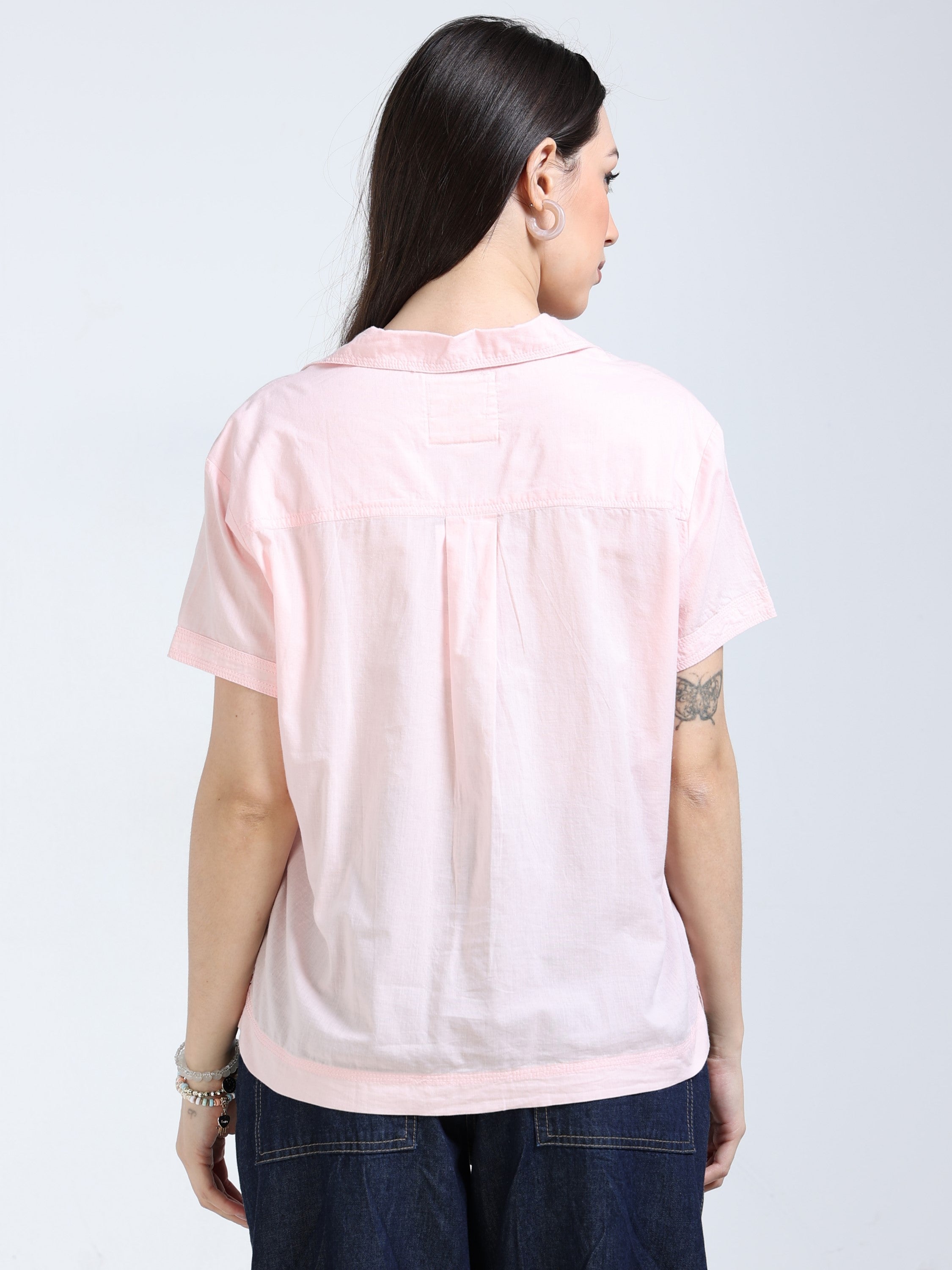 Women Pink Enbroidery Shirt