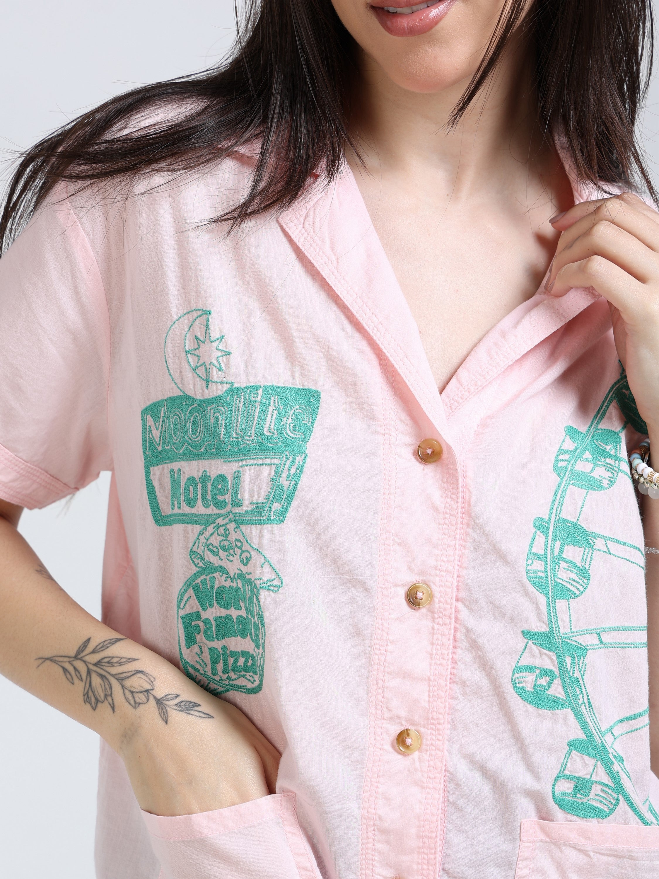 Women Pink Enbroidery Shirt