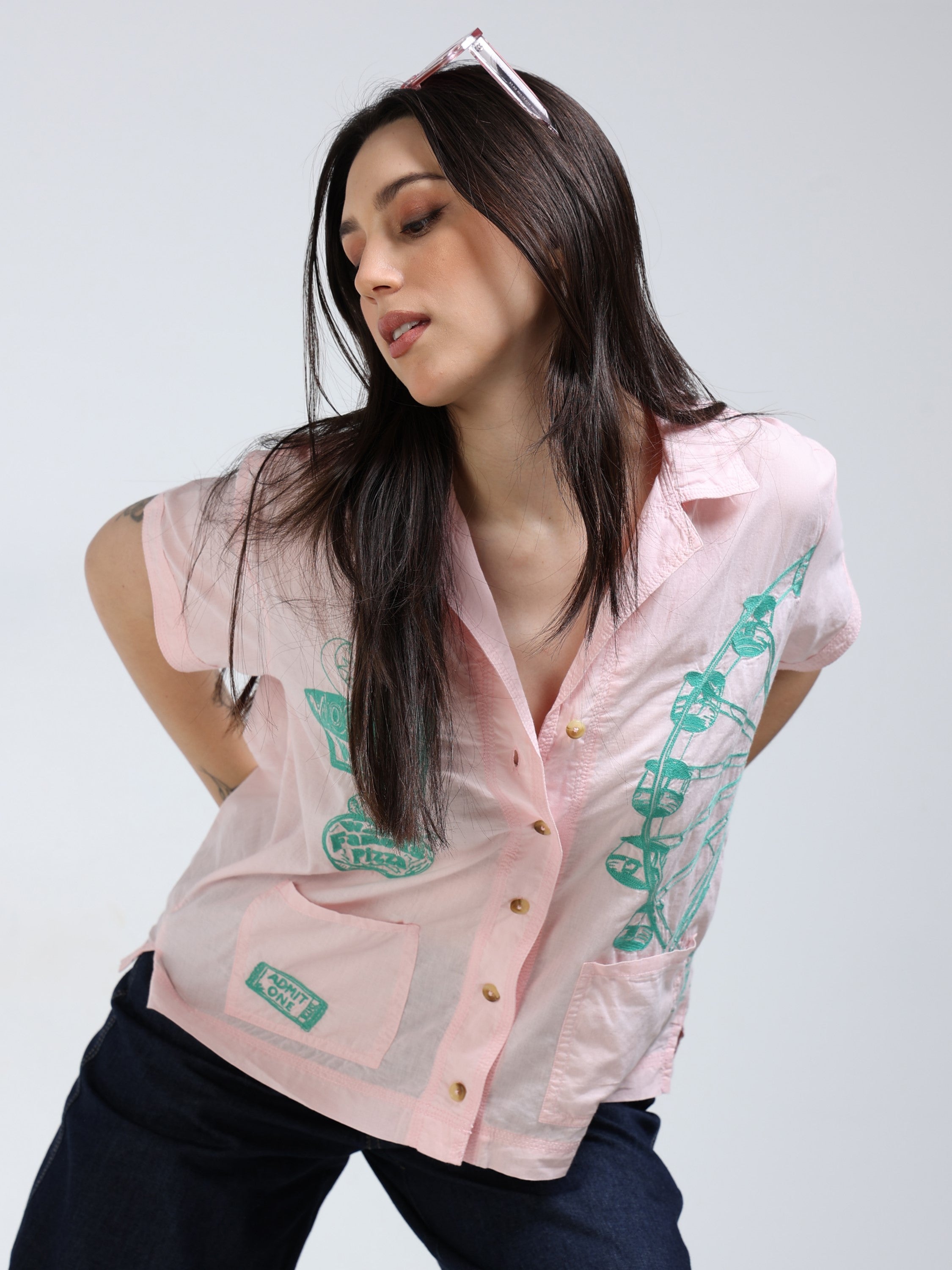 Women Pink Enbroidery Shirt