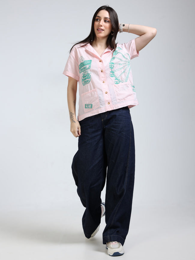 Women Pink Enbroidery Shirt