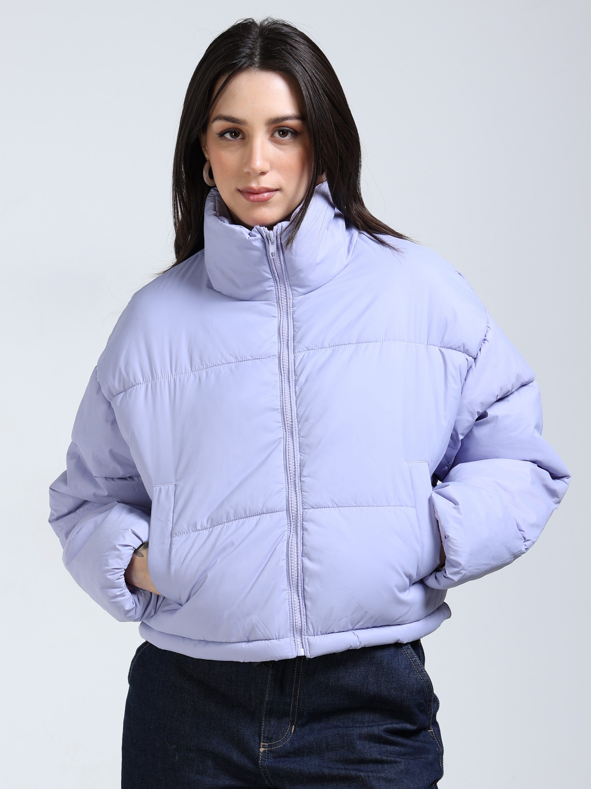 Women Lilac Light Weight Puffer Jacket