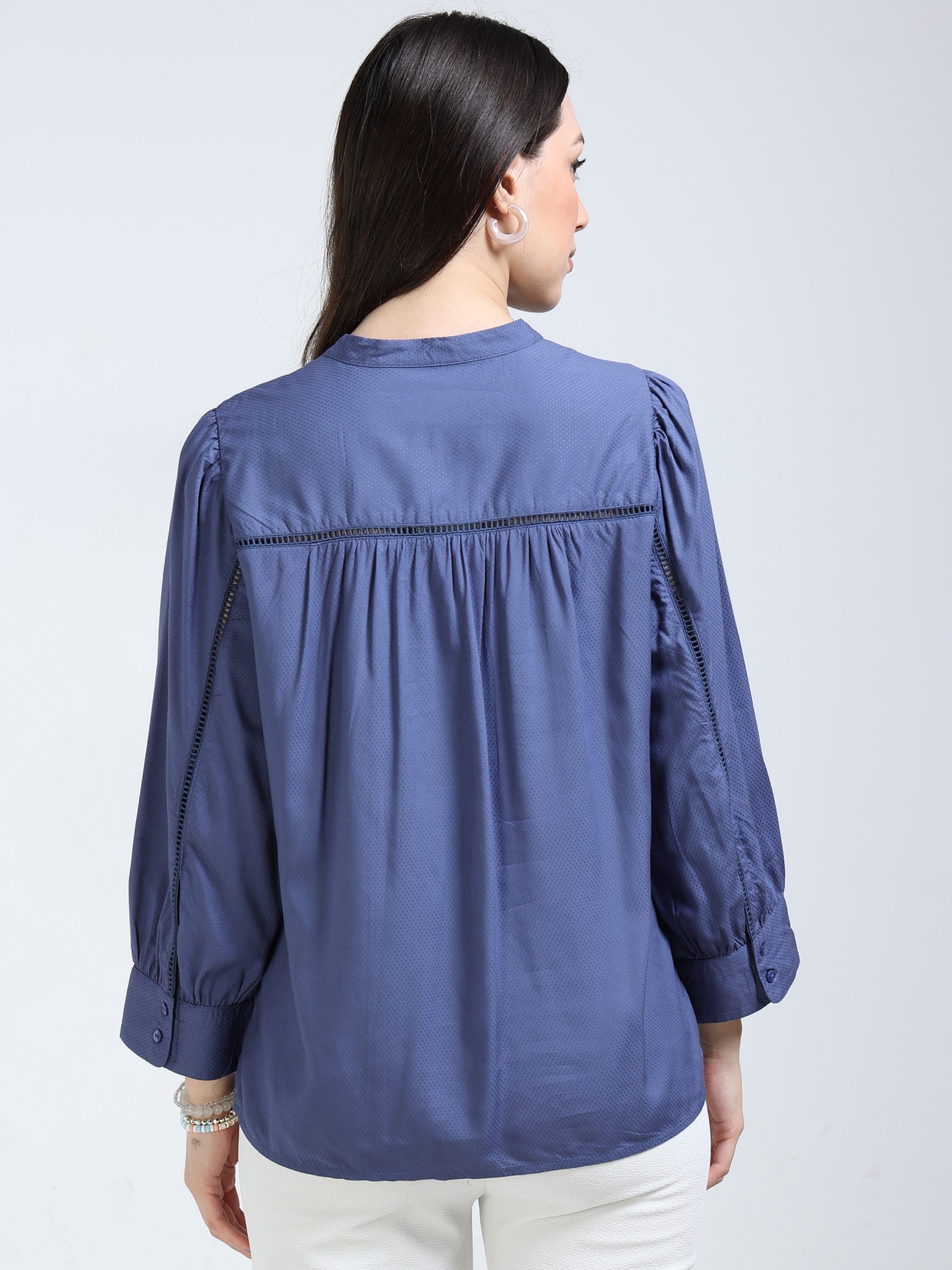 Women Blue Lace Insert Top