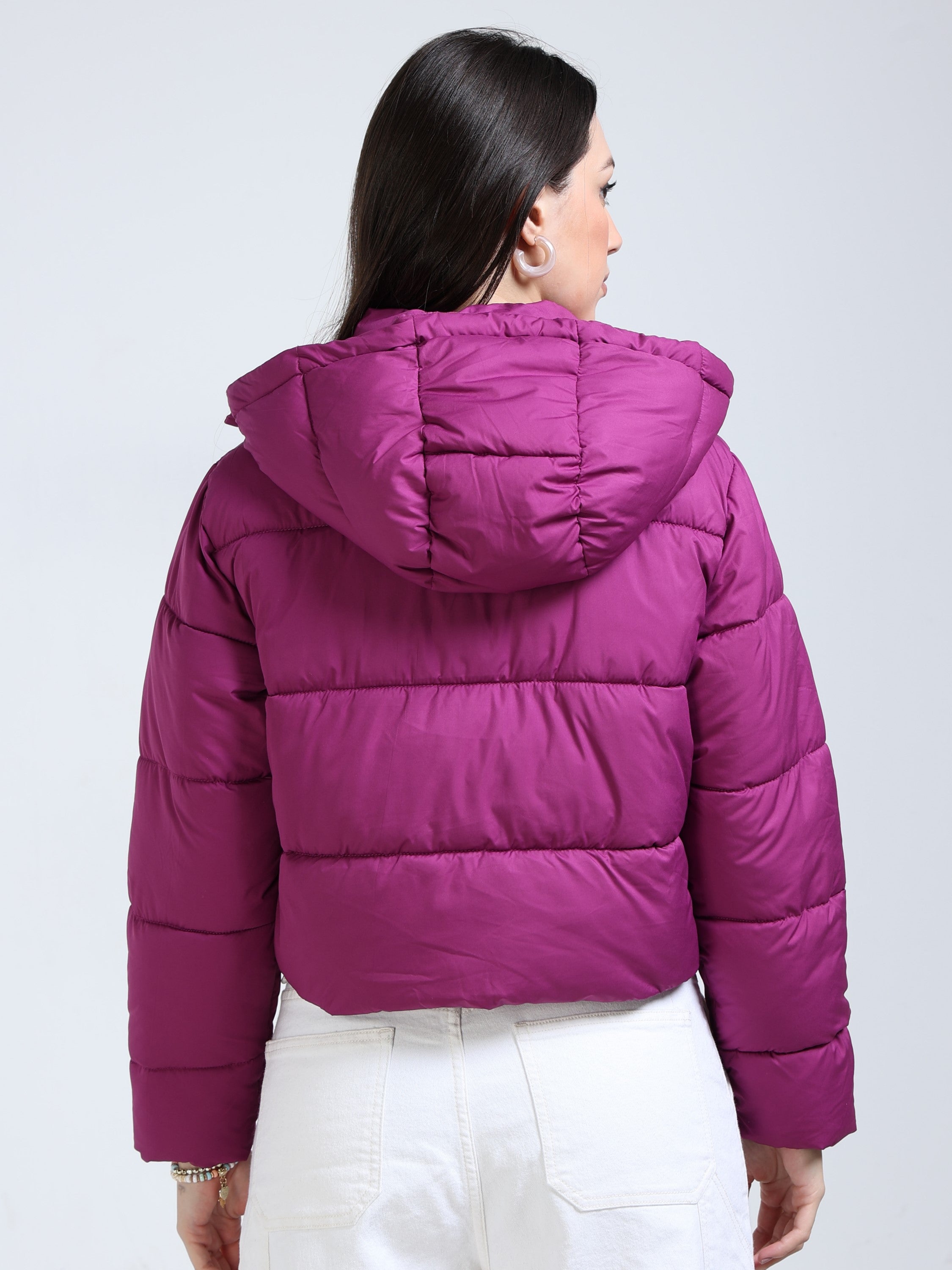 Women Purple Light weight Hooded puffer jacket