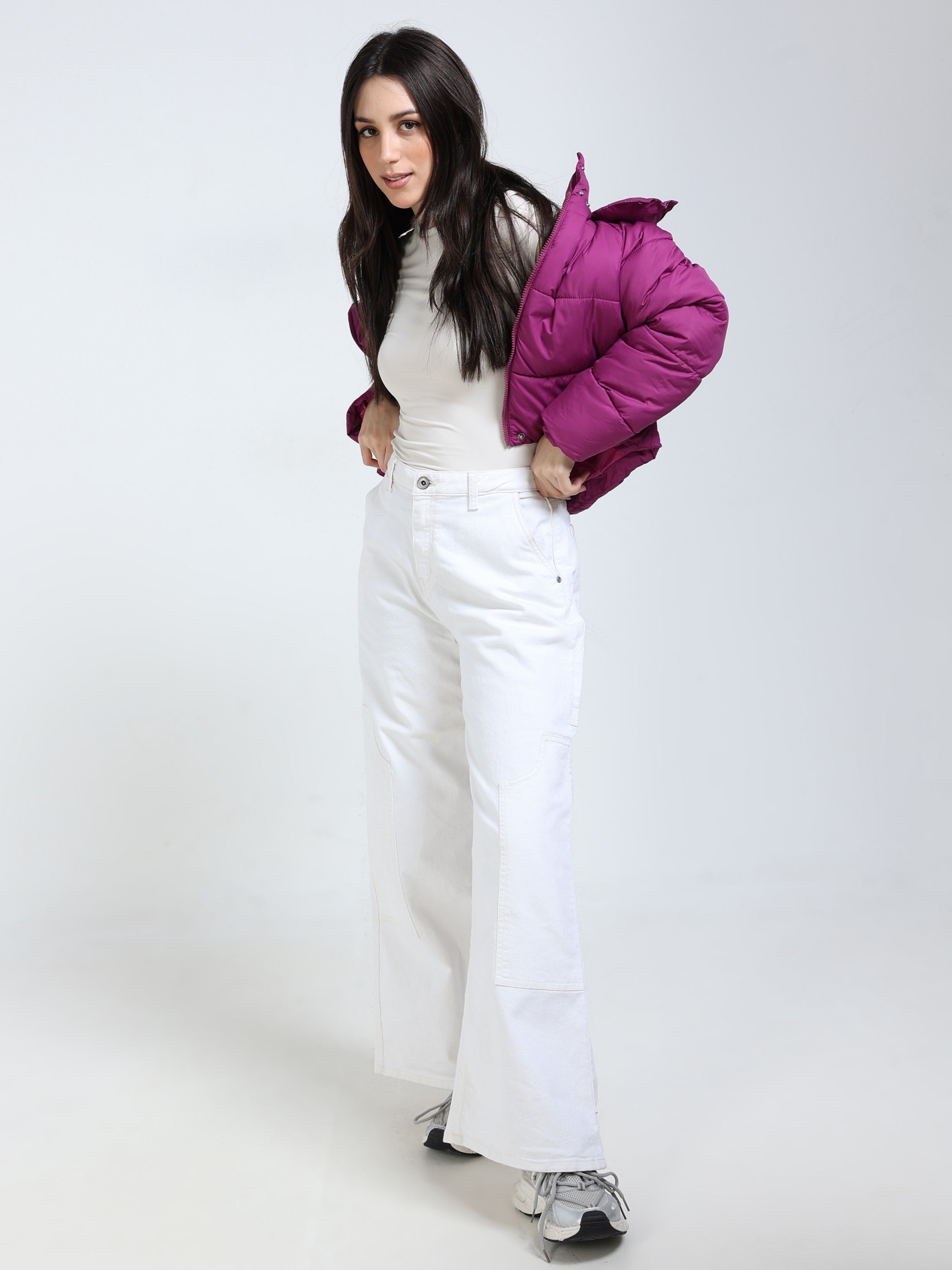 Women Purple Light weight Hooded puffer jacket