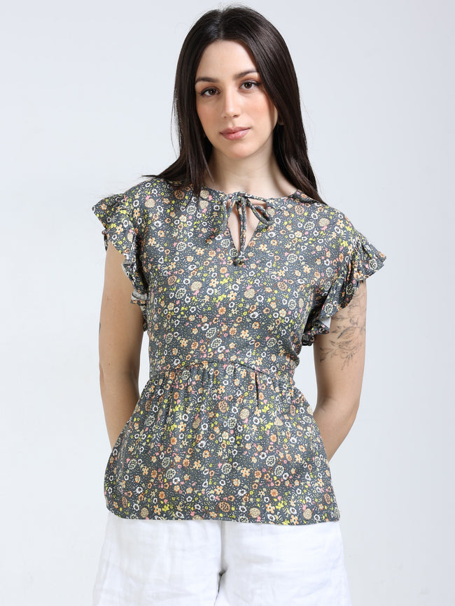 Women Grey Floral Printed Top