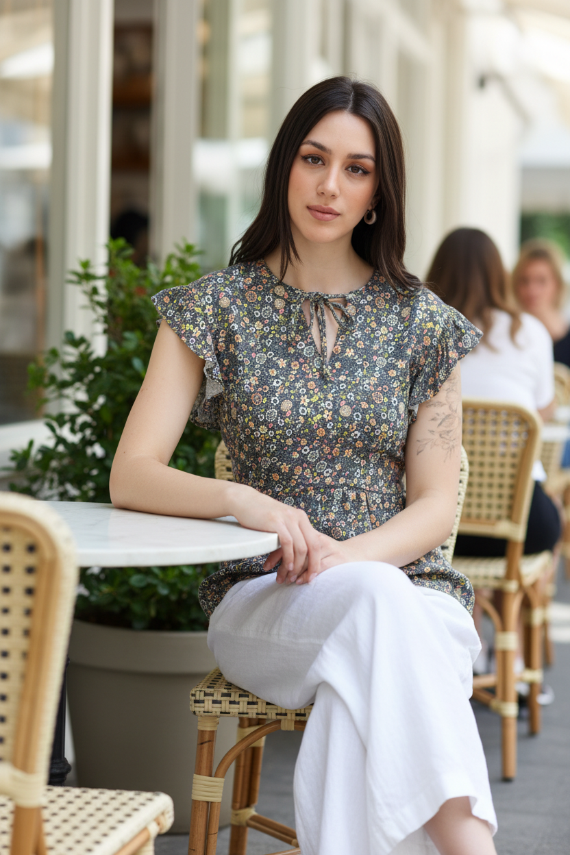 Women Grey Floral Printed Top