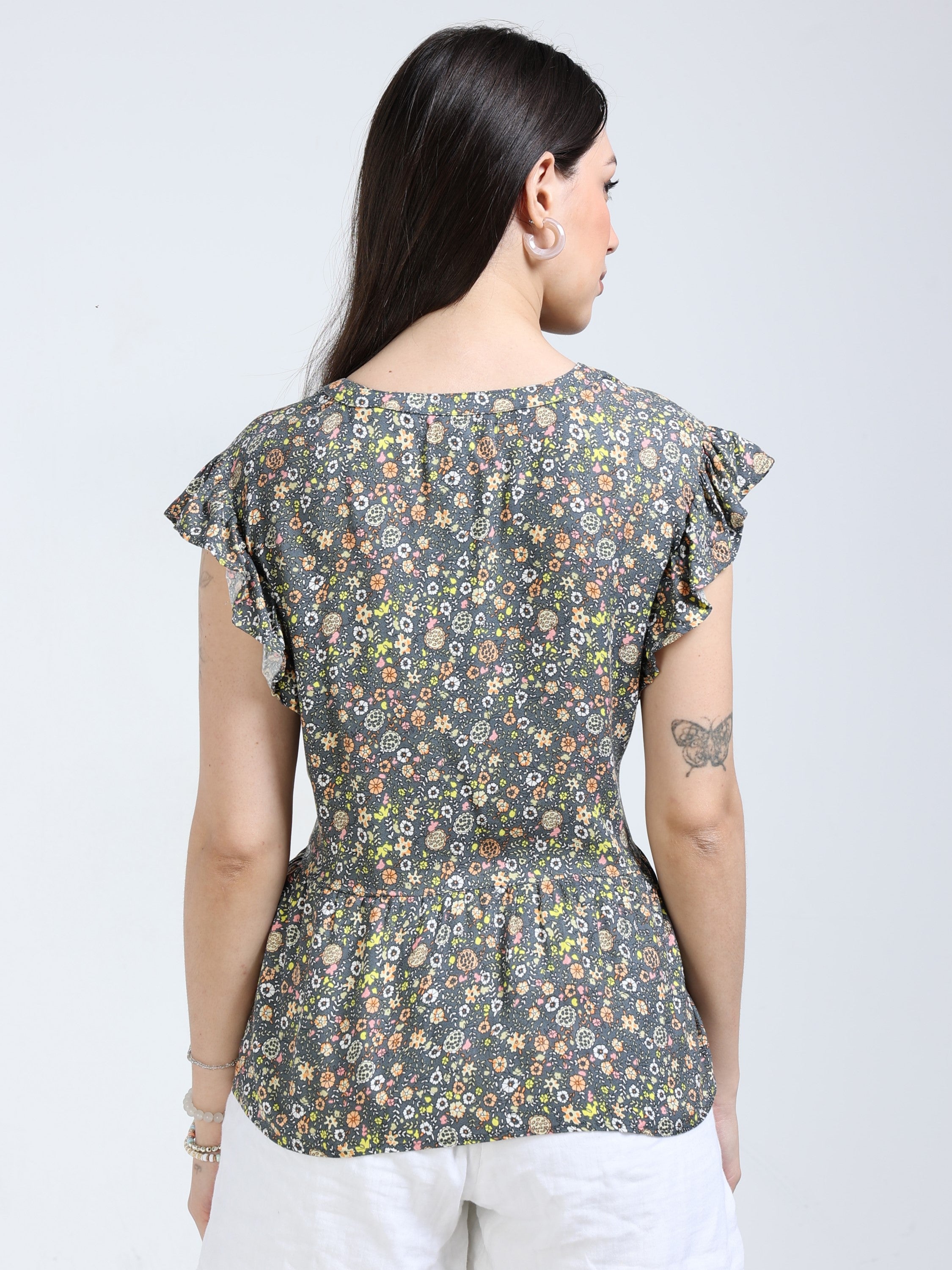 Women Grey Floral Printed Top