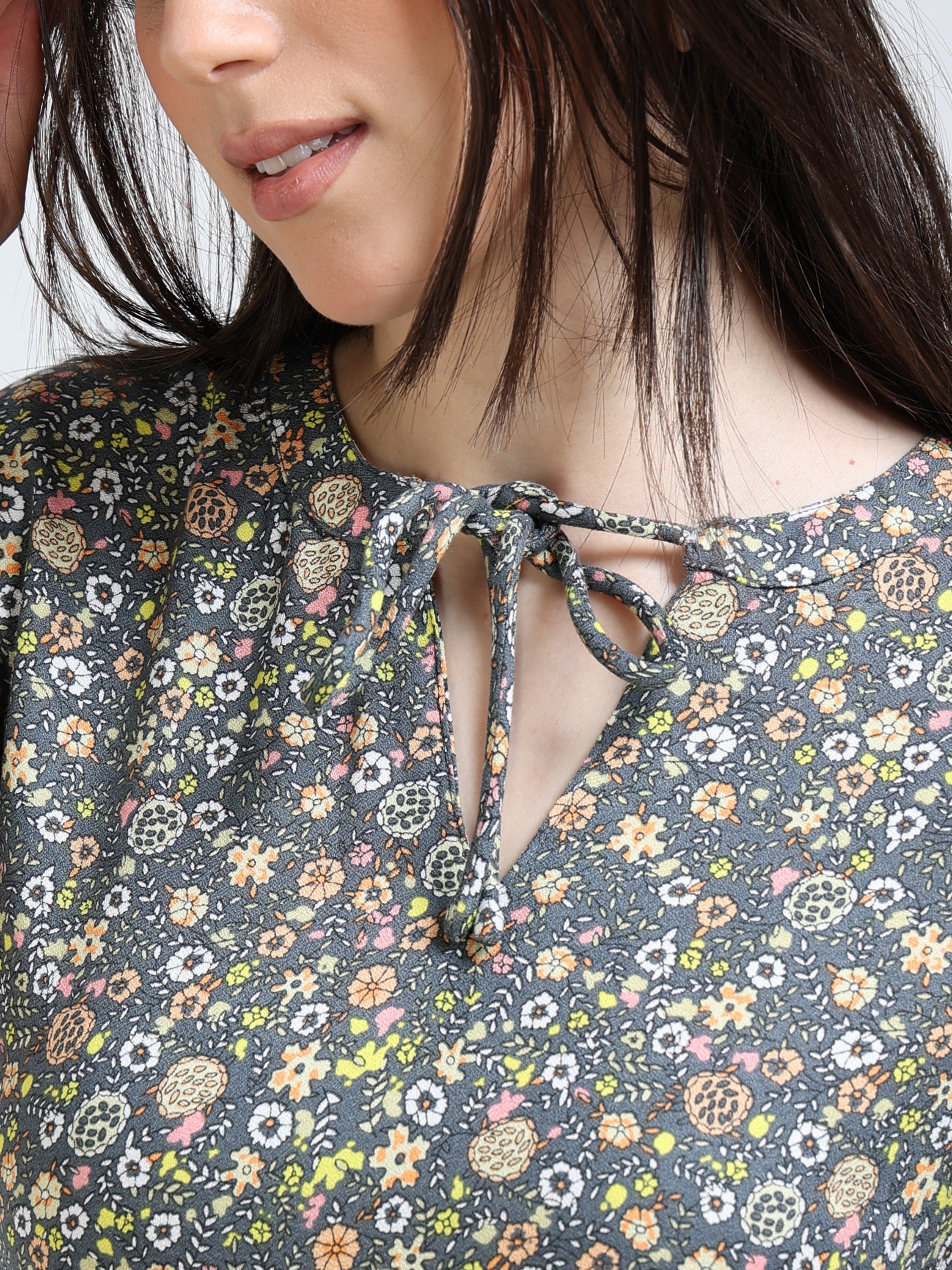 Women Grey Floral Printed Top