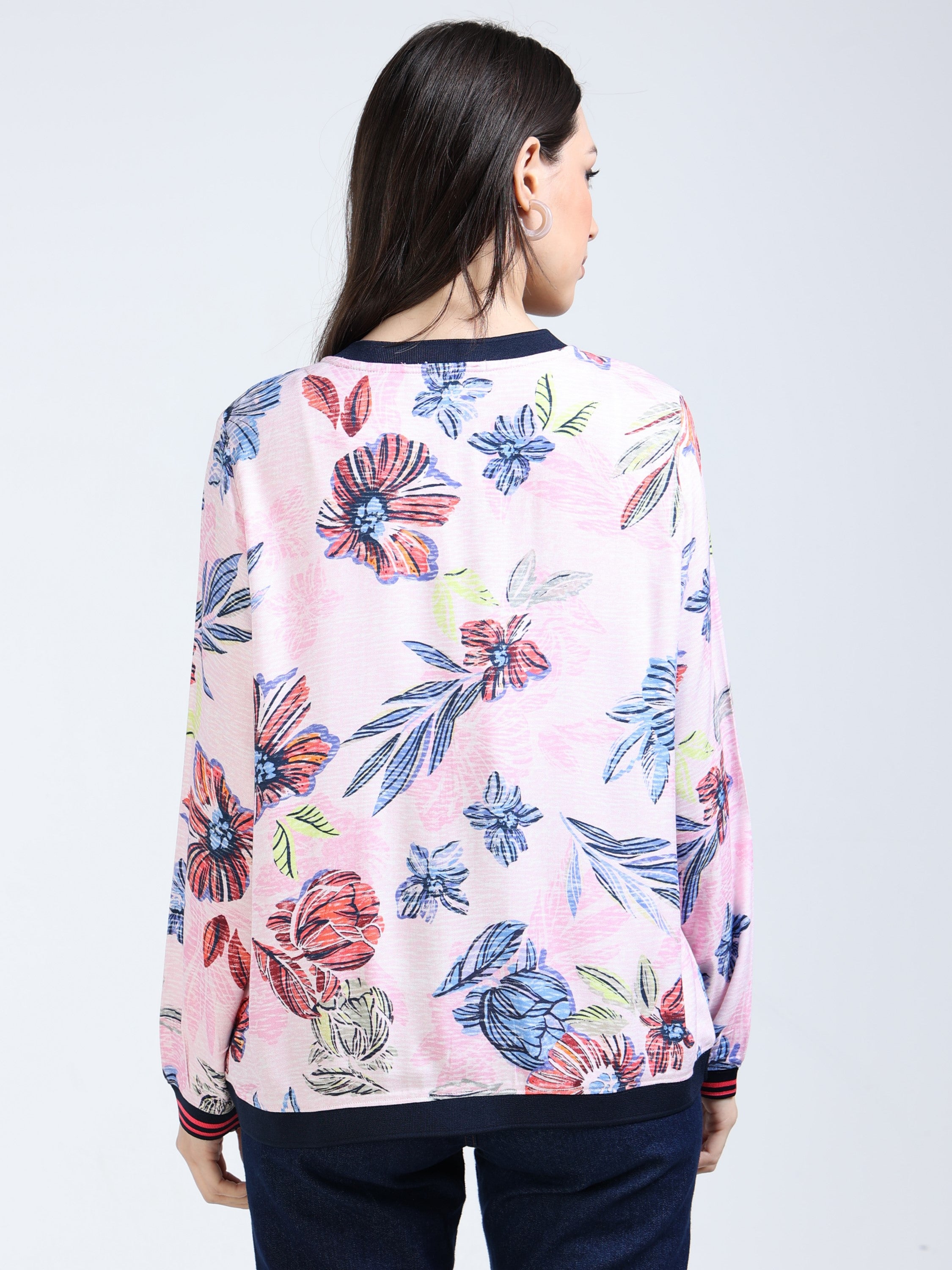 Women Pink Printed Relaxed Fit Jacket