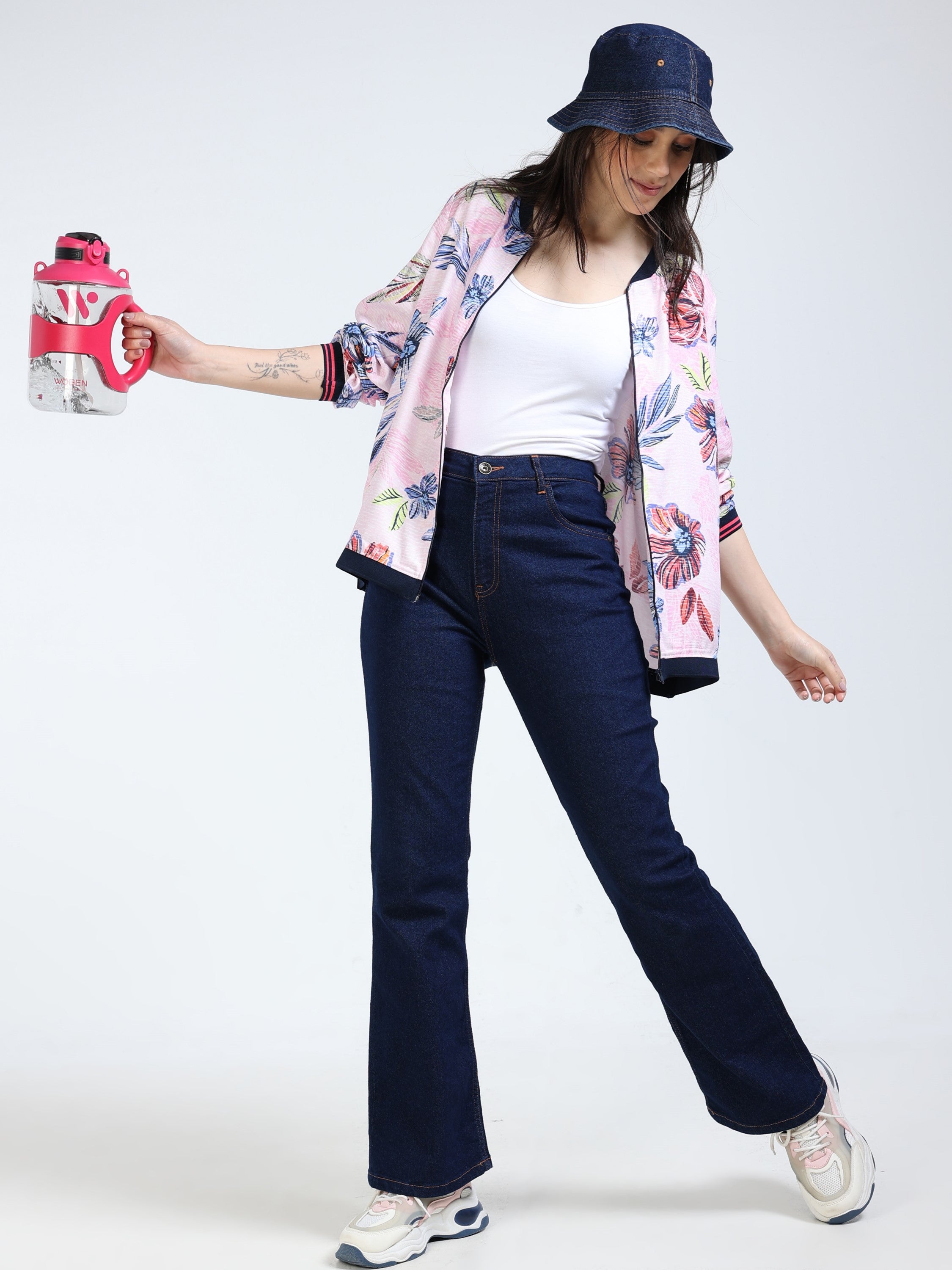 Women Pink Printed Relaxed Fit Jacket