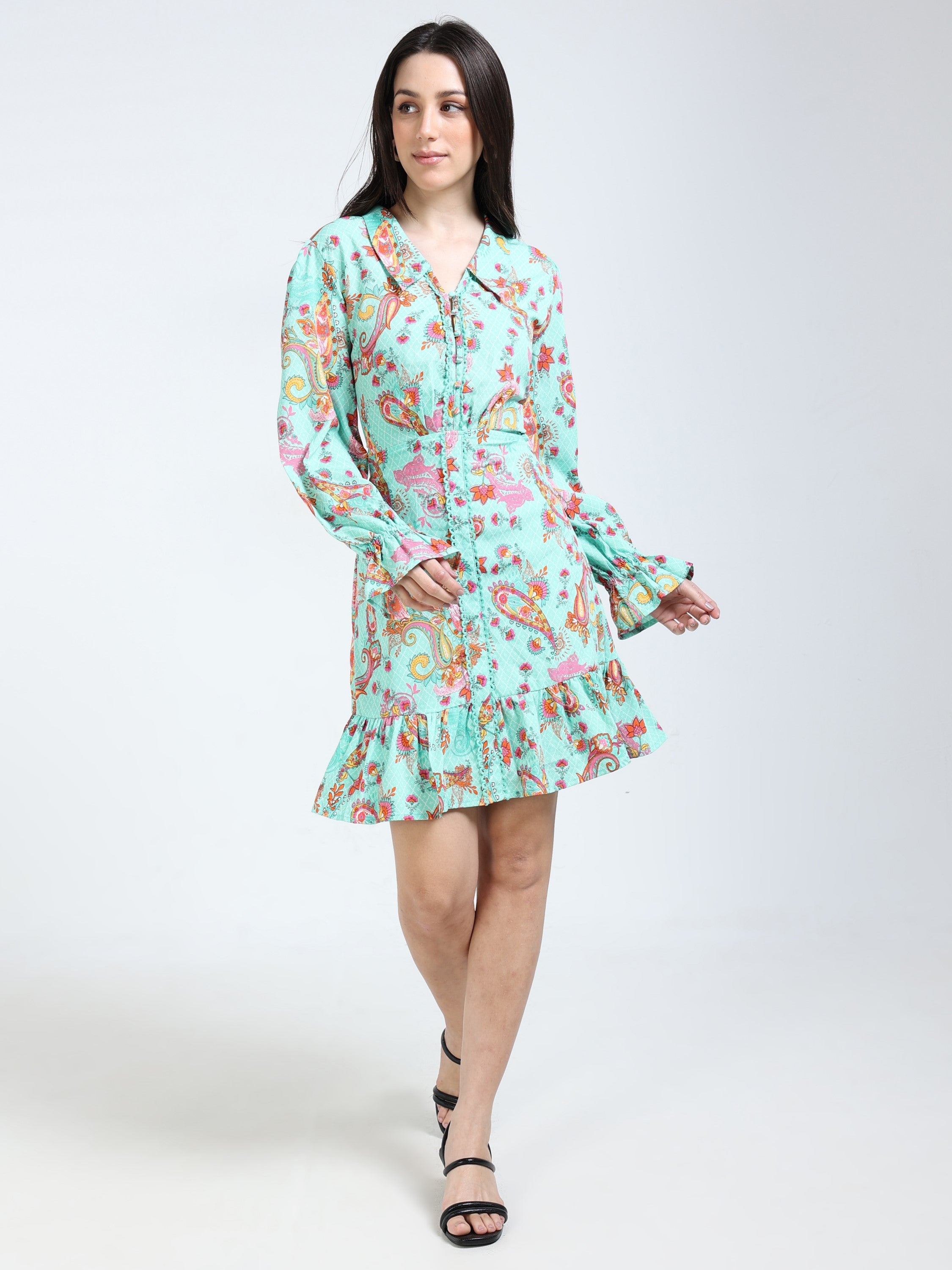 Women Green Cutout Flare Dress