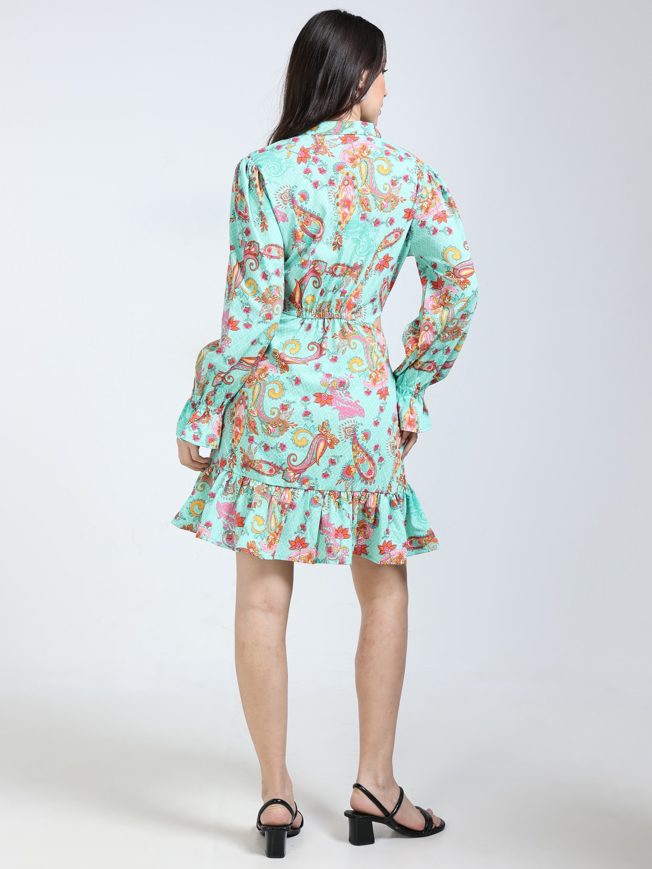 Women Green Cutout Flare Dress