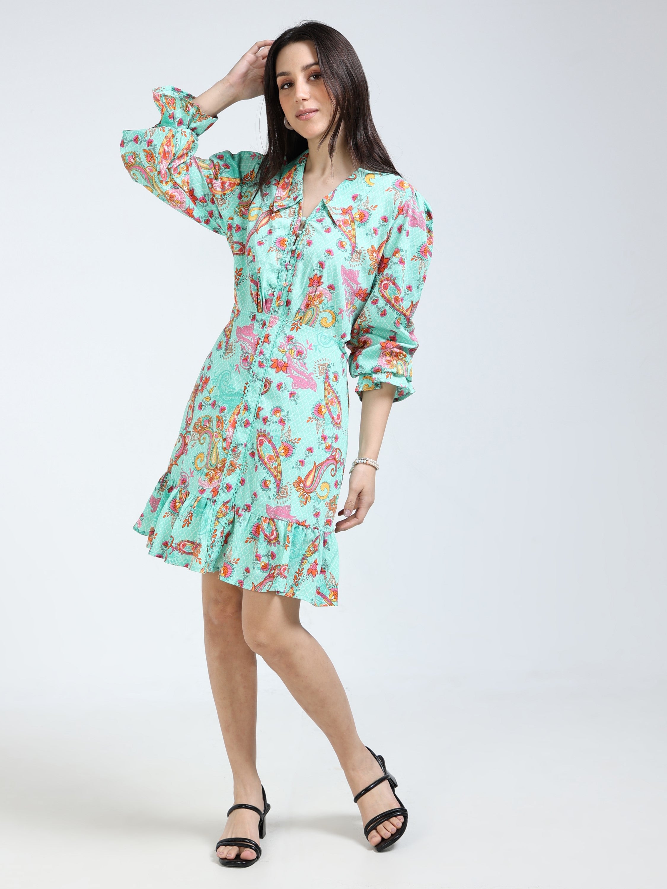 Women Green Cutout Flare Dress