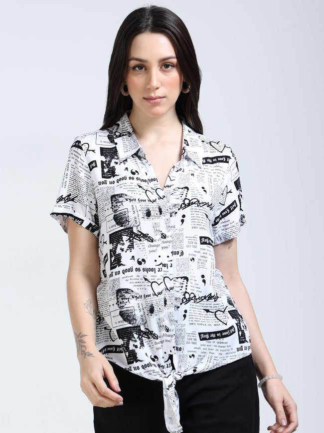 Women Newspaper Print Shirt