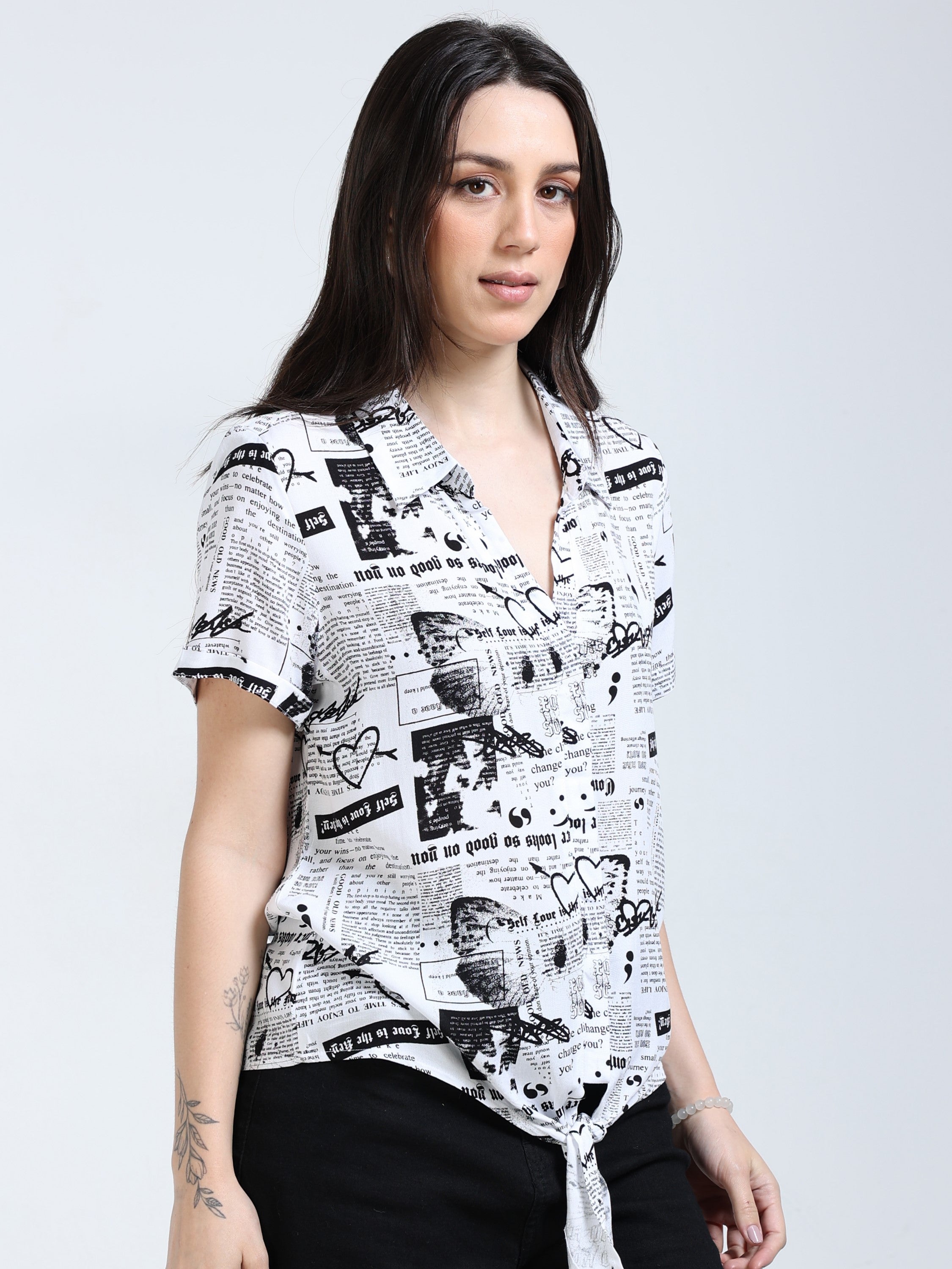 Women Newspaper Print Shirt
