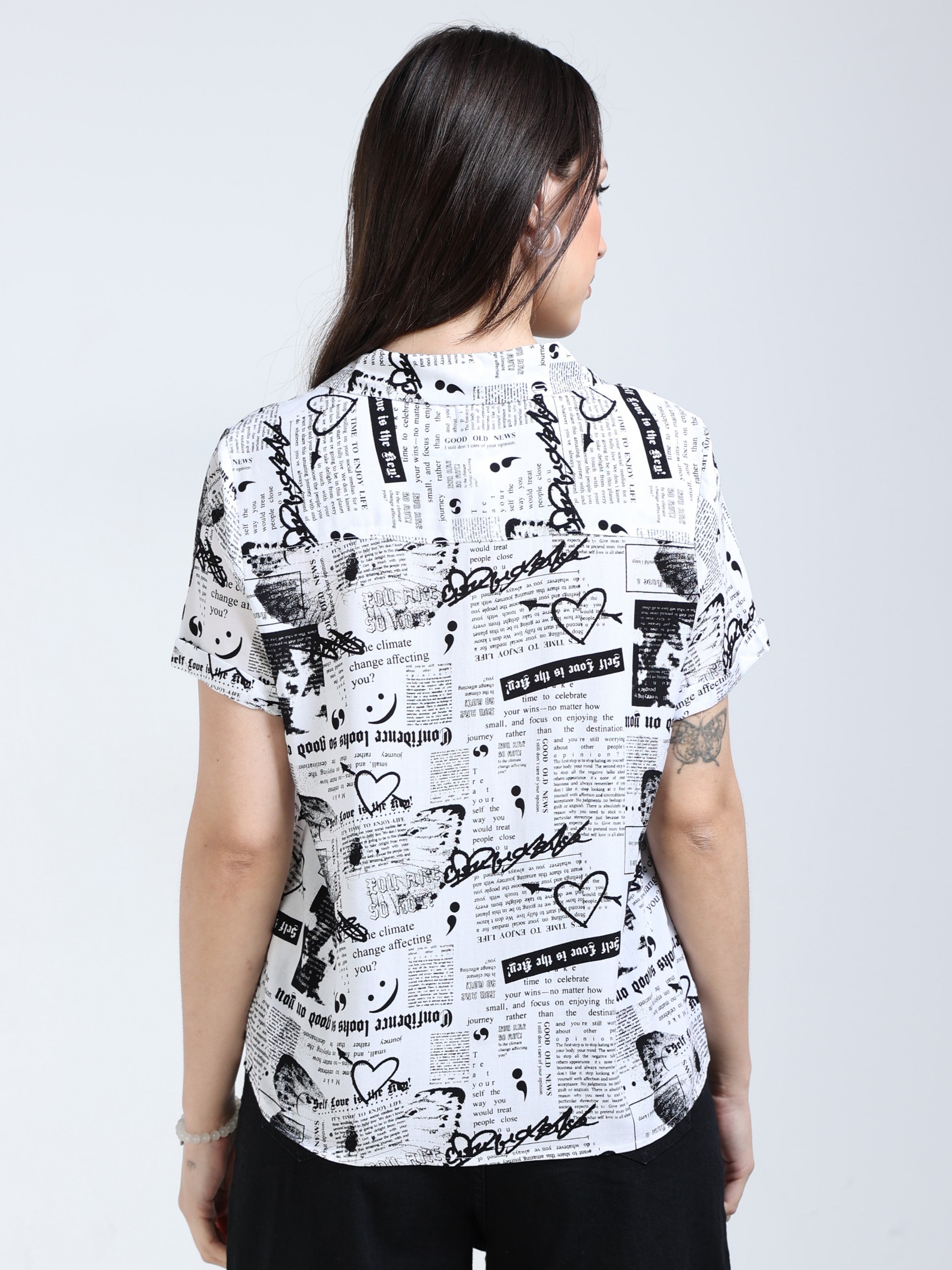 Women Newspaper Print Shirt