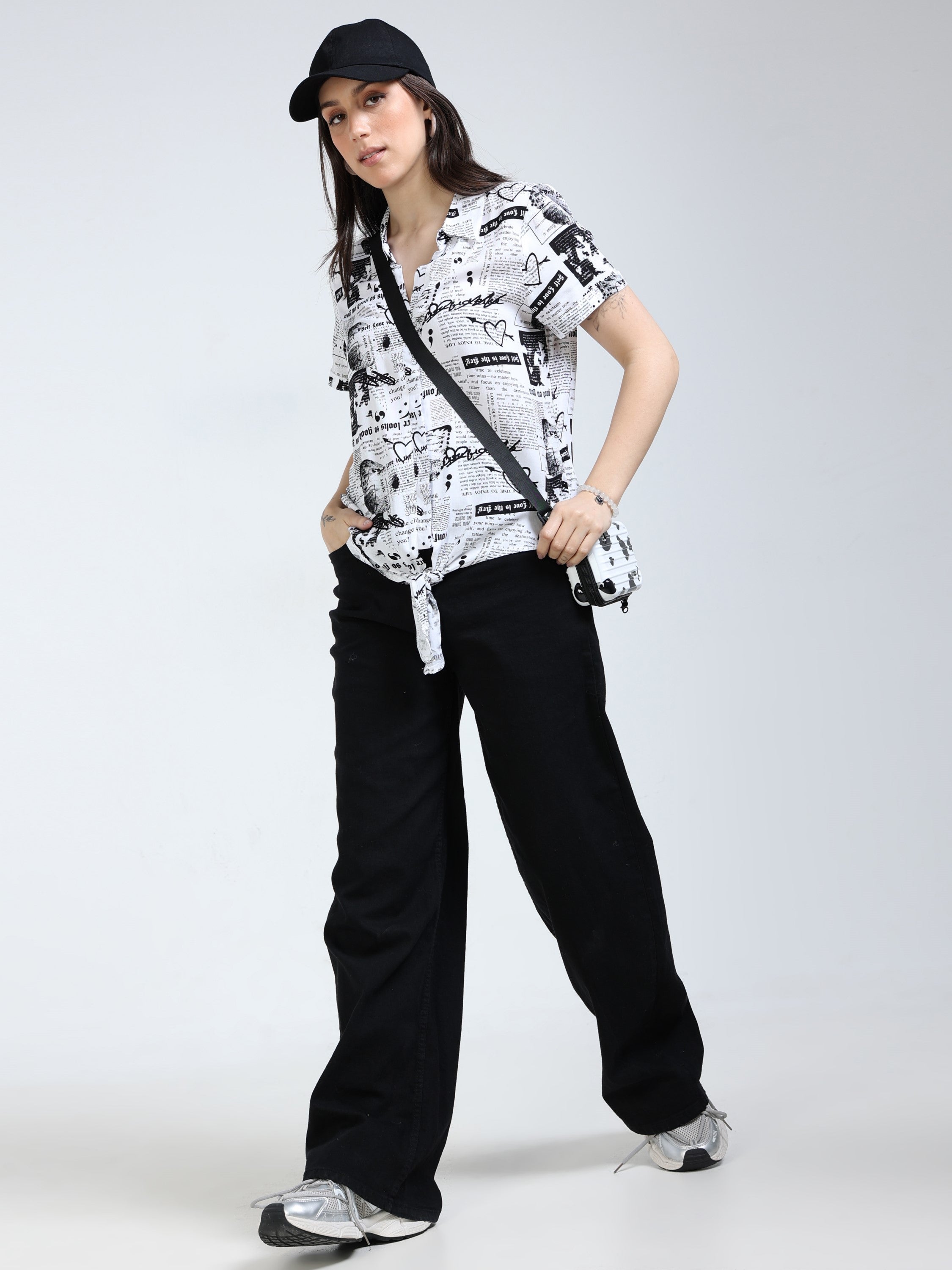 Women Newspaper Print Shirt