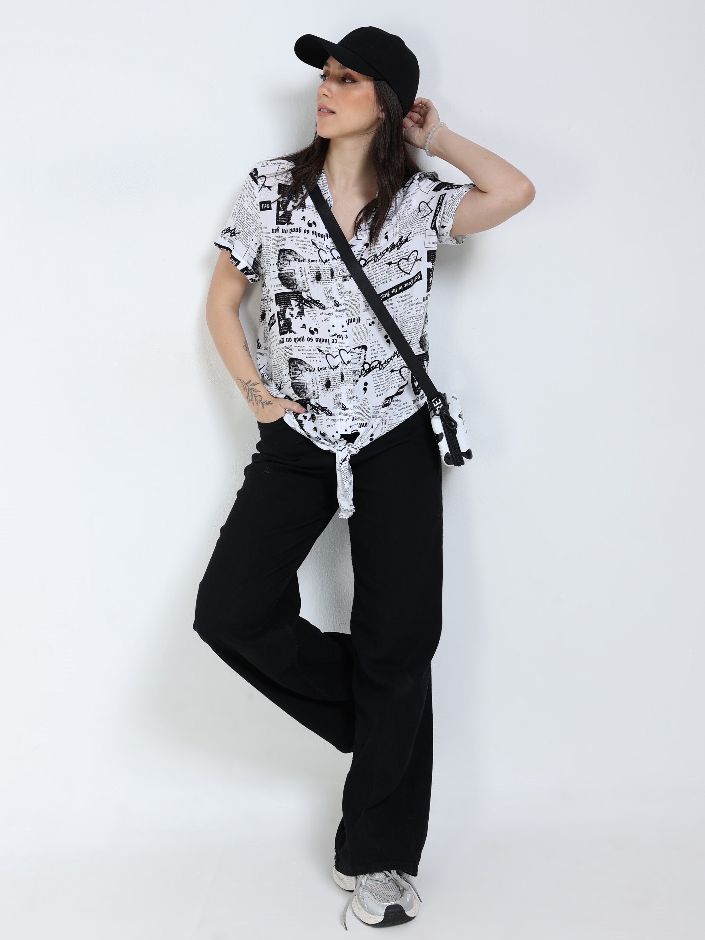Women Newspaper Print Shirt