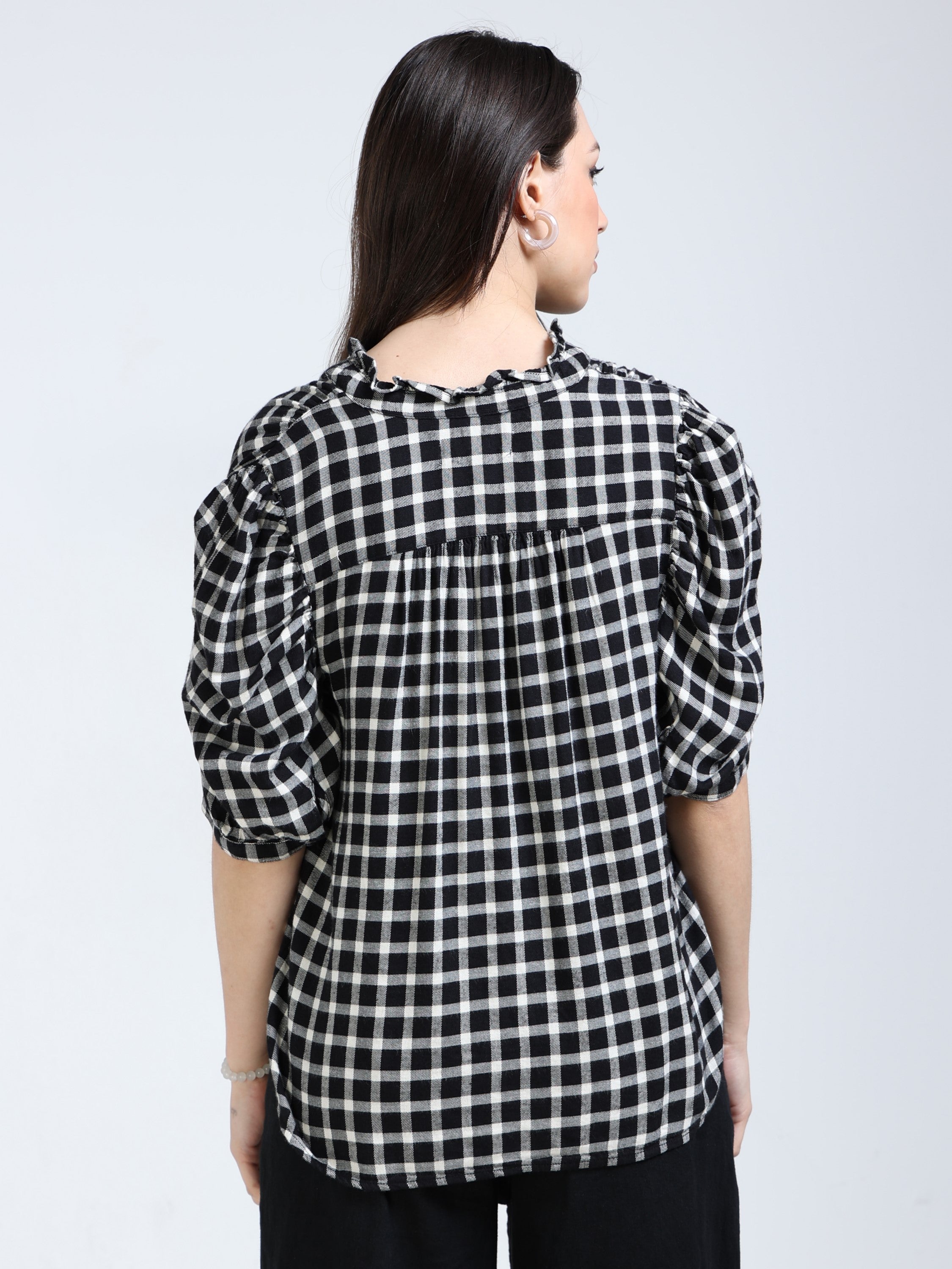 Women Black & White Brushed Cotton Shirt