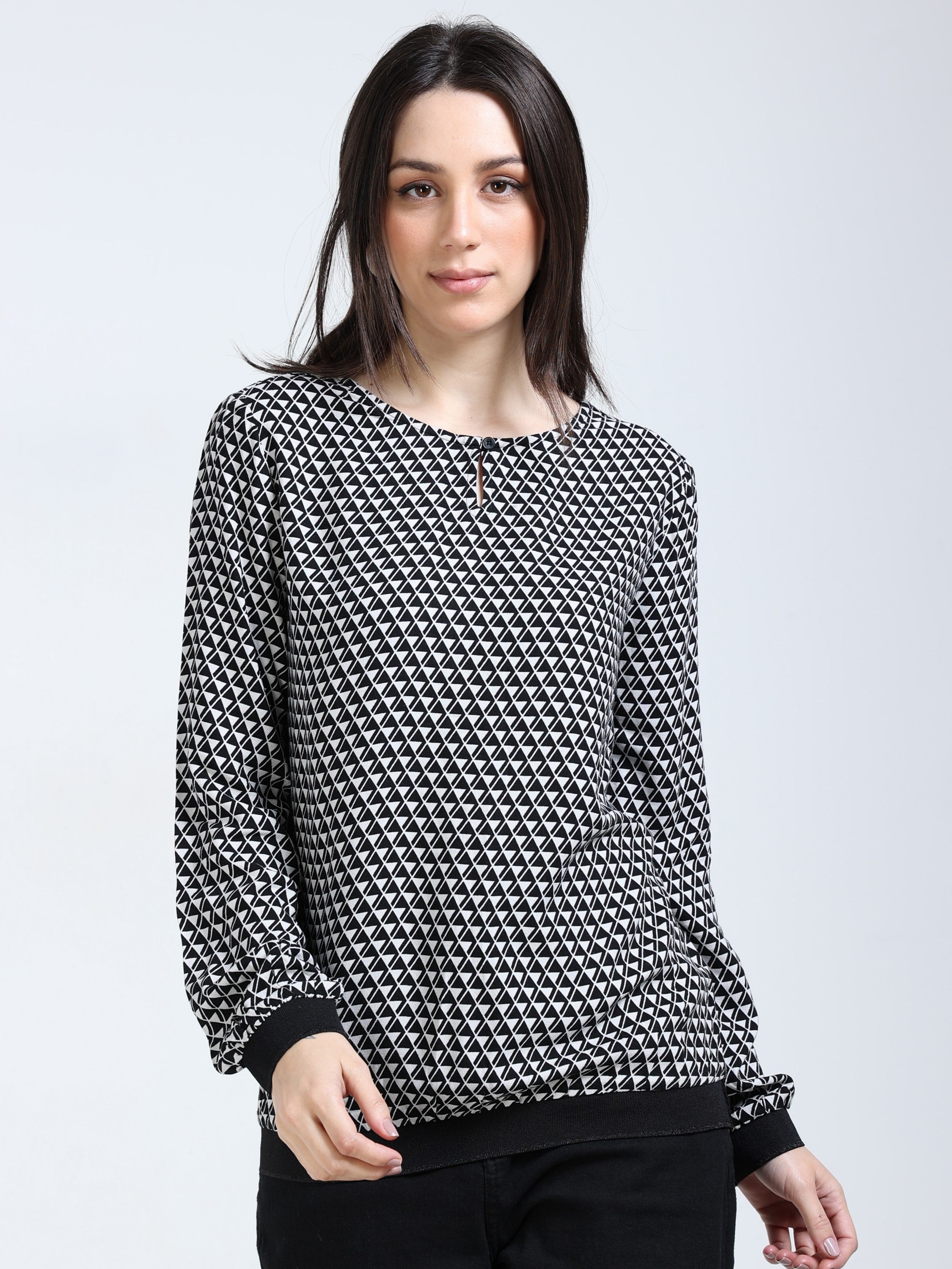Women White Geometrical Print Top