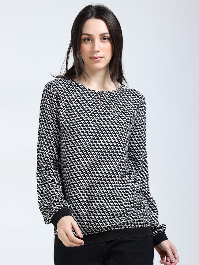 Women White Geometrical Print Top