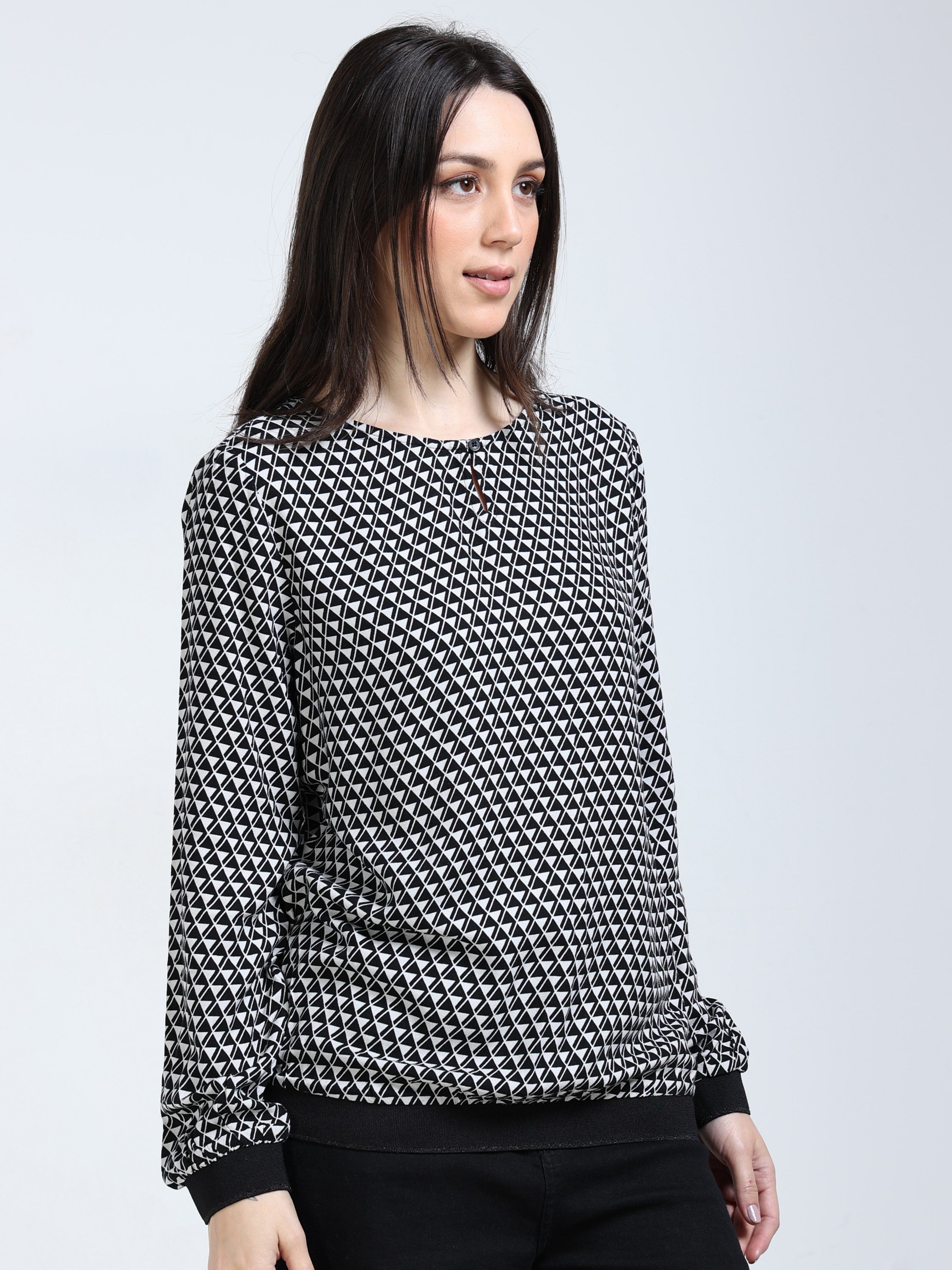 Women White Geometrical Print Top