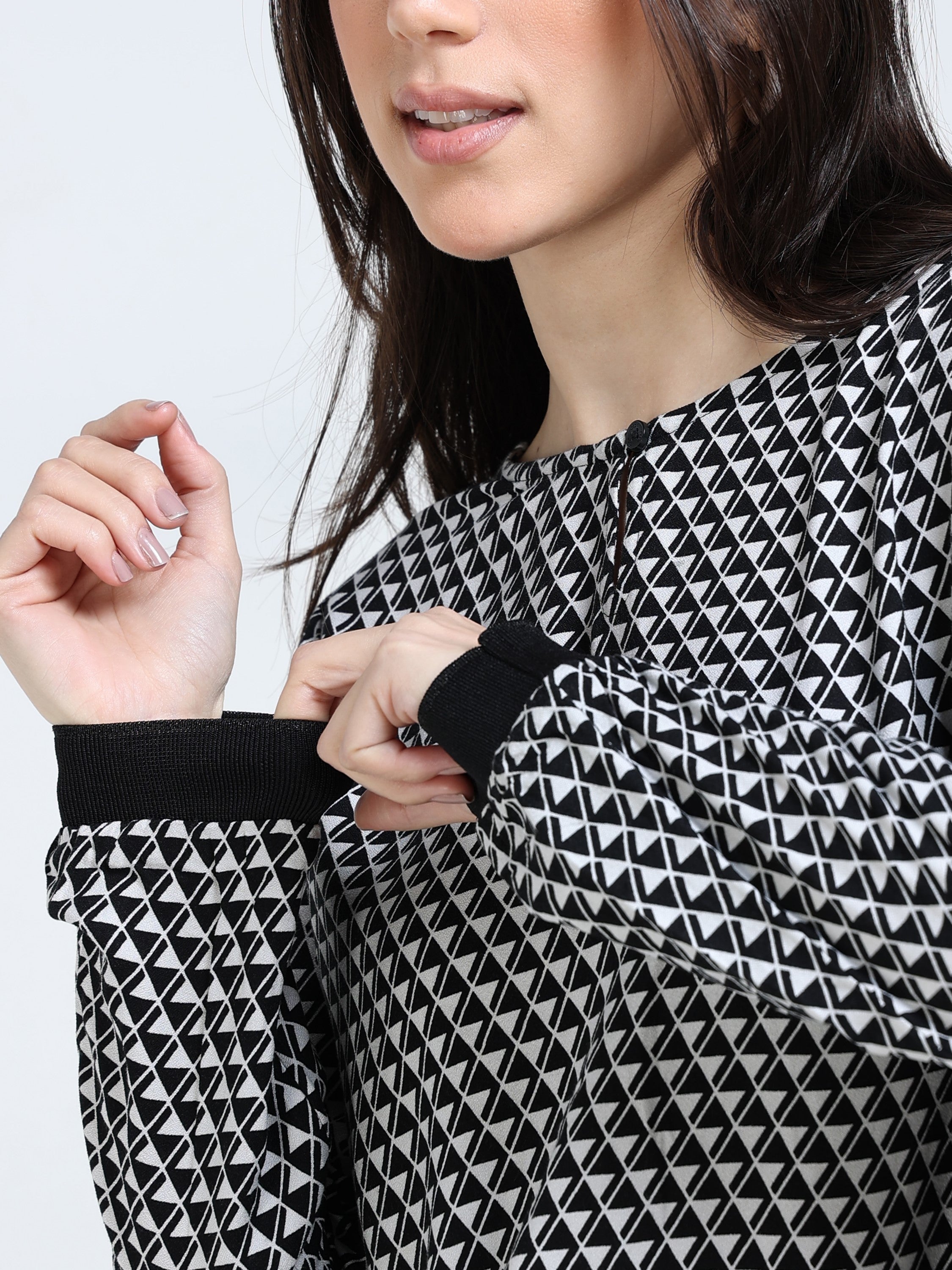 Women White Geometrical Print Top
