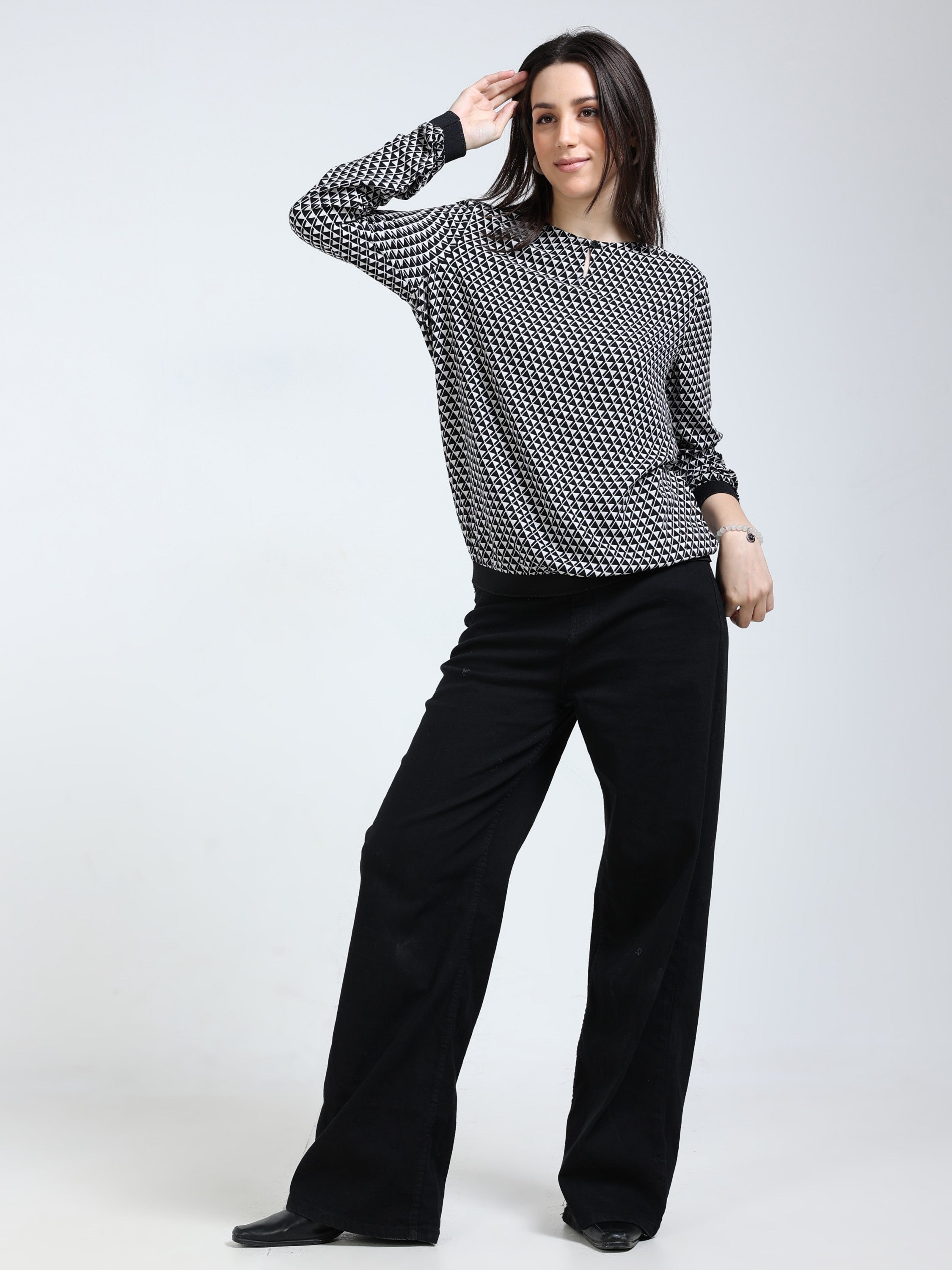Women White Geometrical Print Top