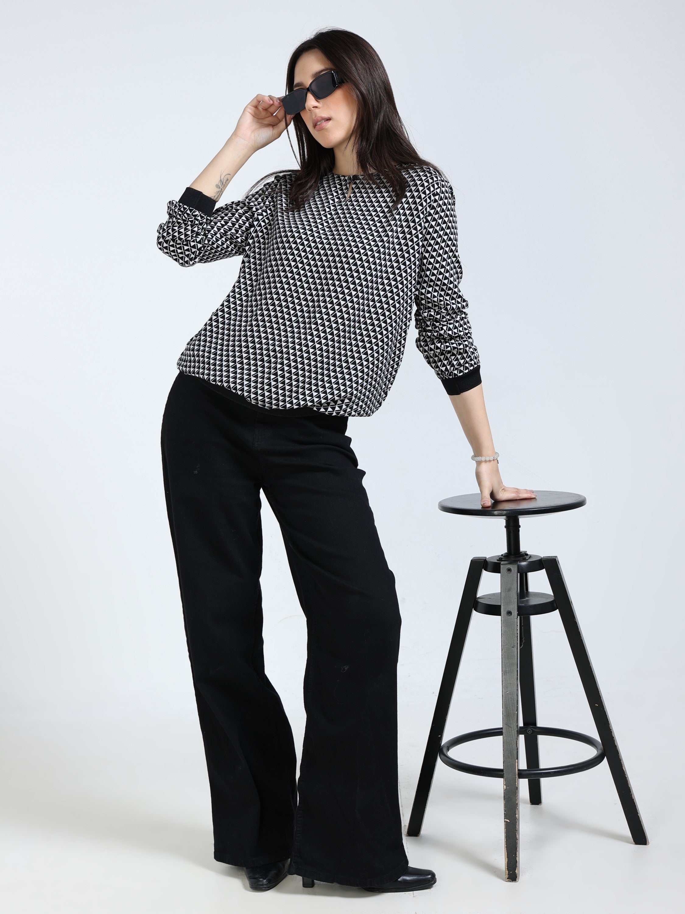 Women White Geometrical Print Top