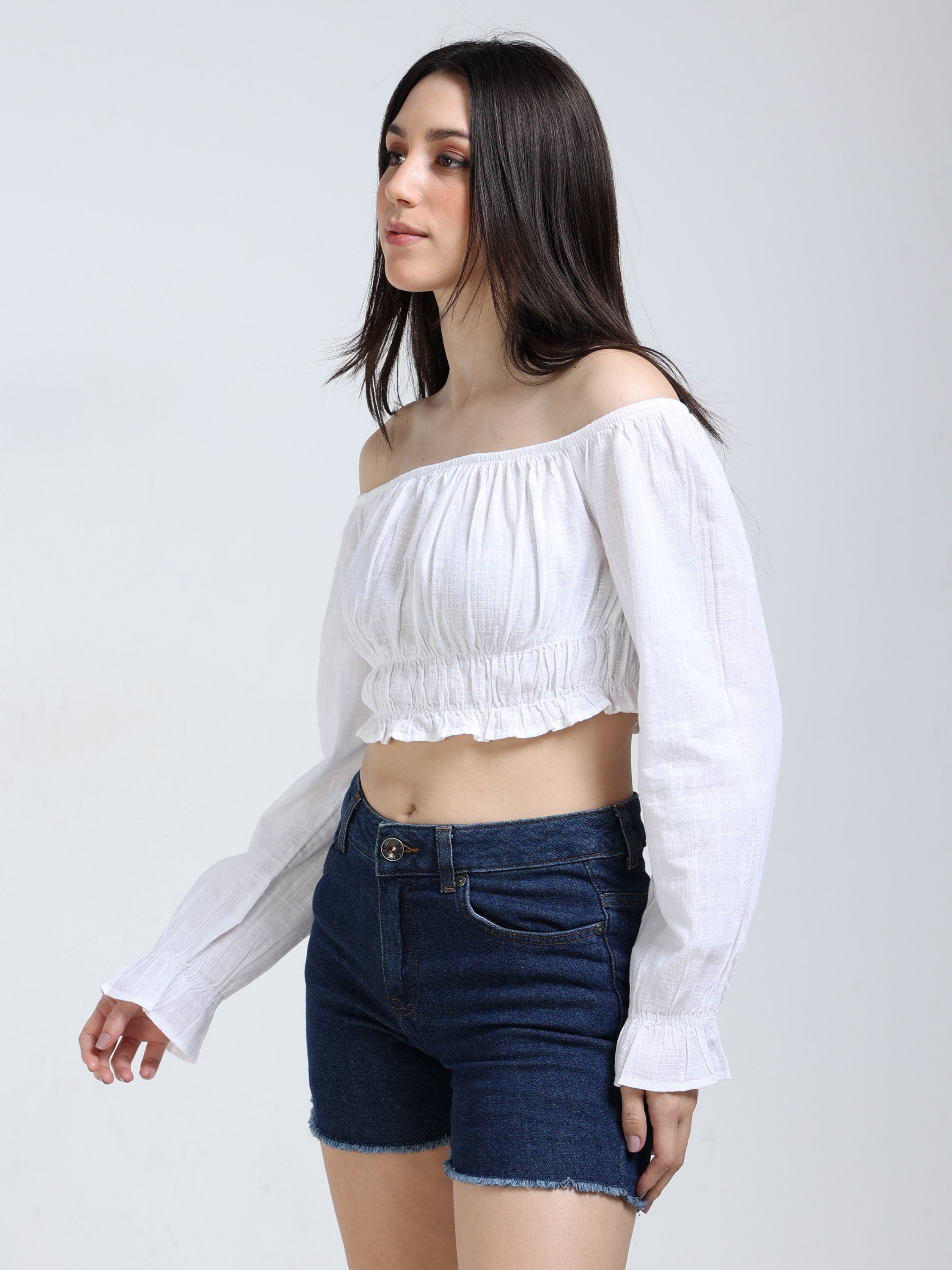 Women White Off Shoulder Crop Top