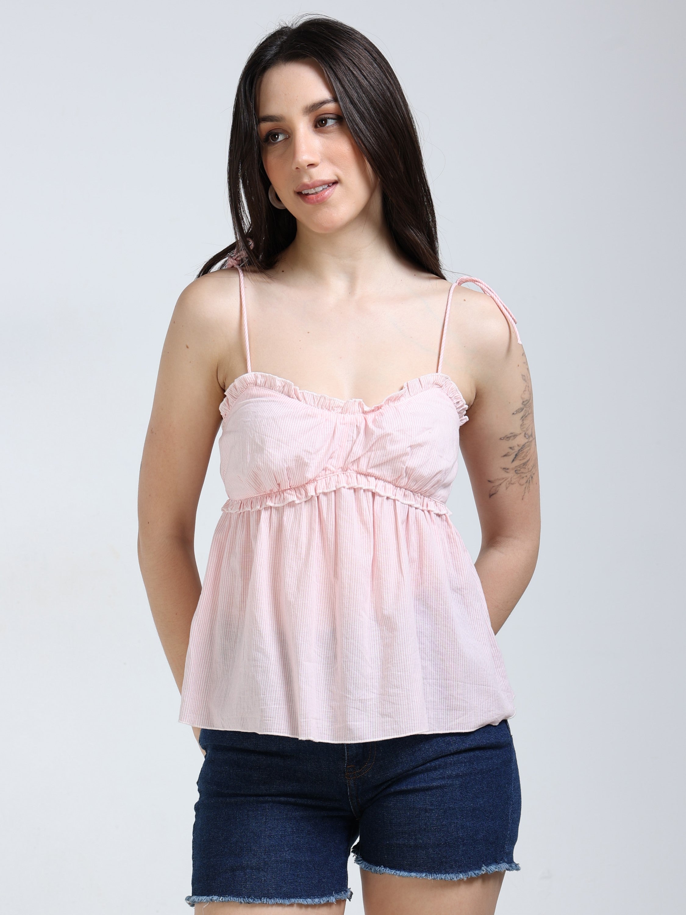 Women Pink Pleated Neck Top