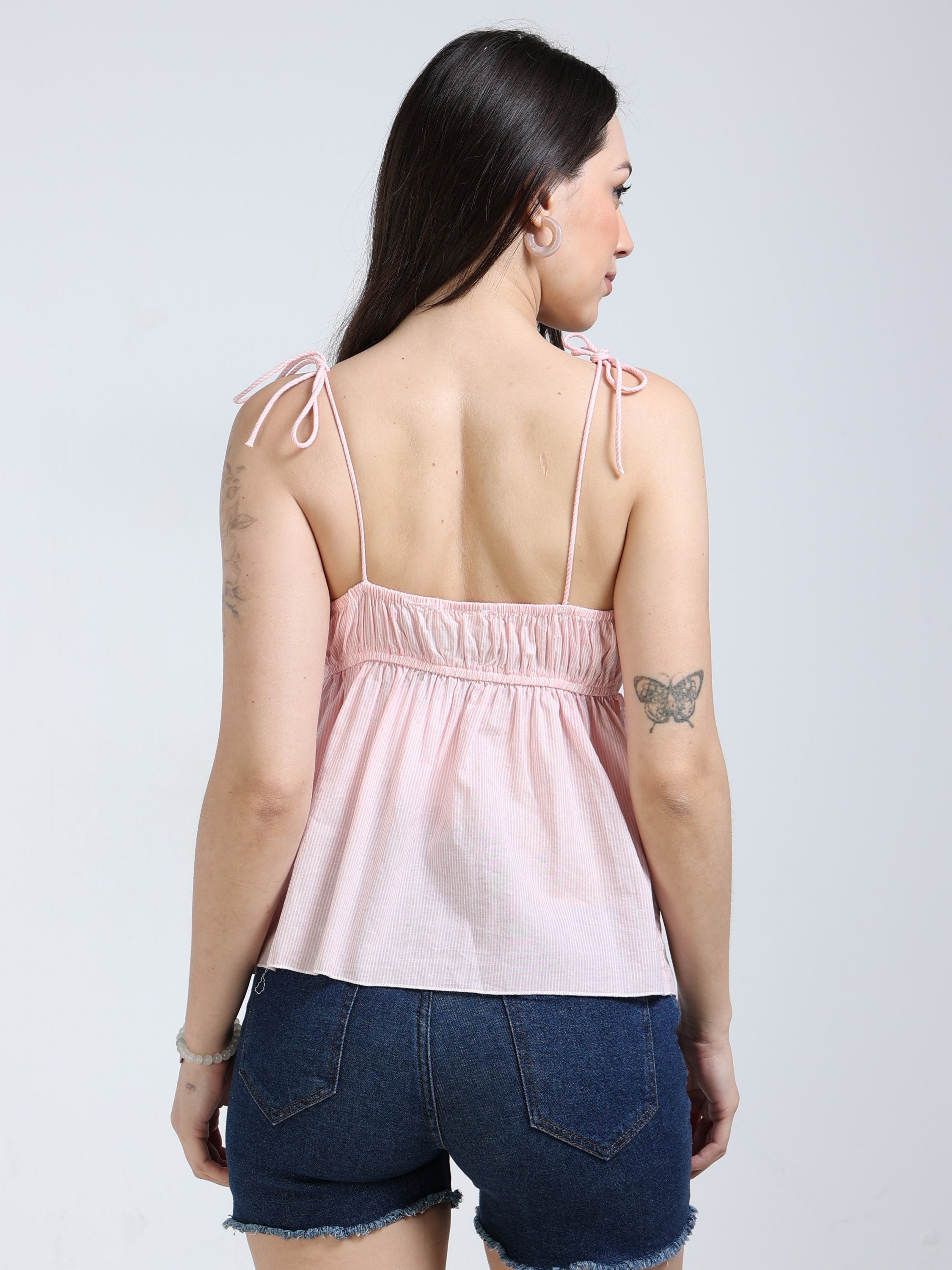 Women Pink Pleated Neck Top