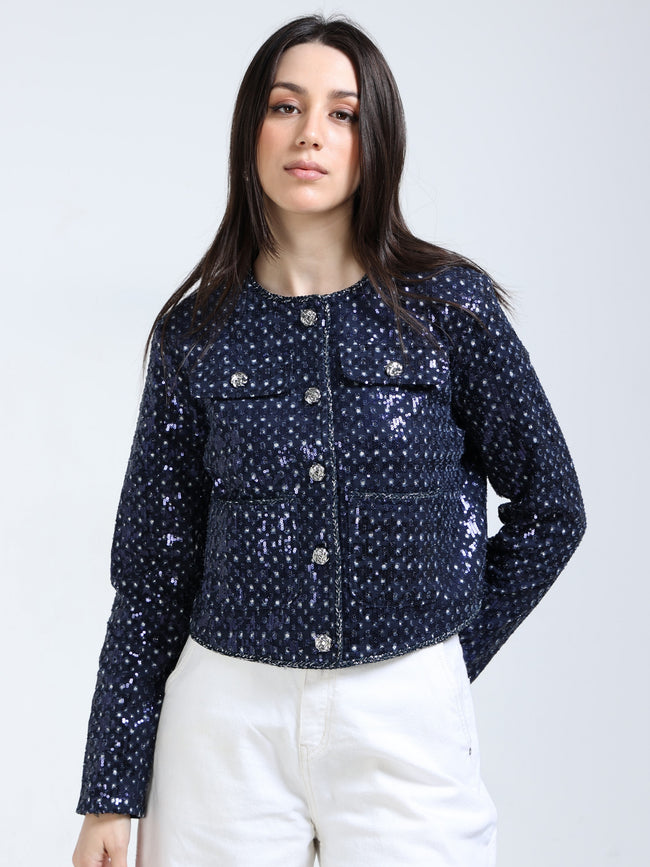 womens Navy Regular Fit Jacket