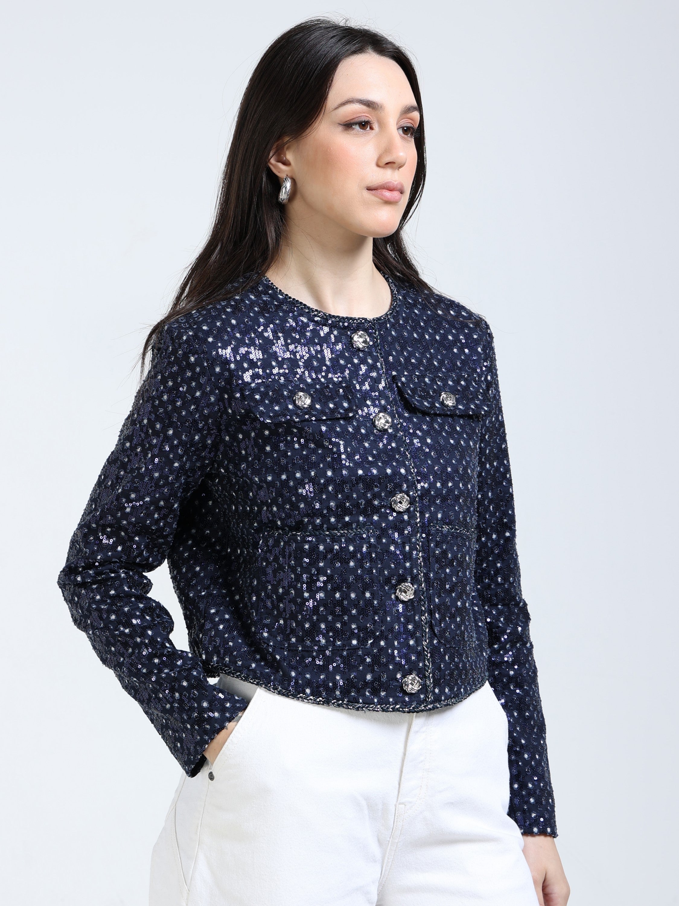 womens Navy Regular Fit Jacket