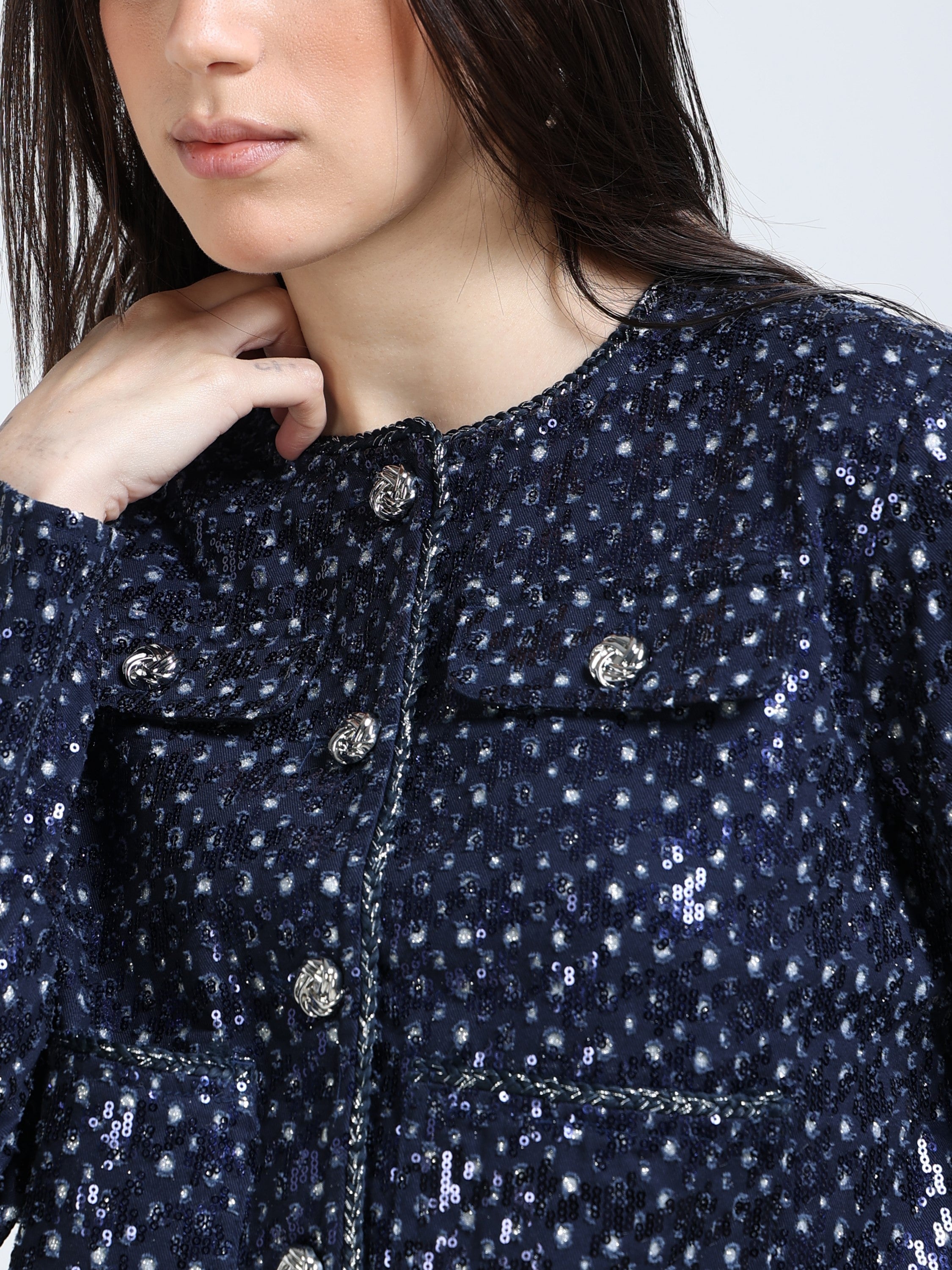 womens Navy Regular Fit Jacket