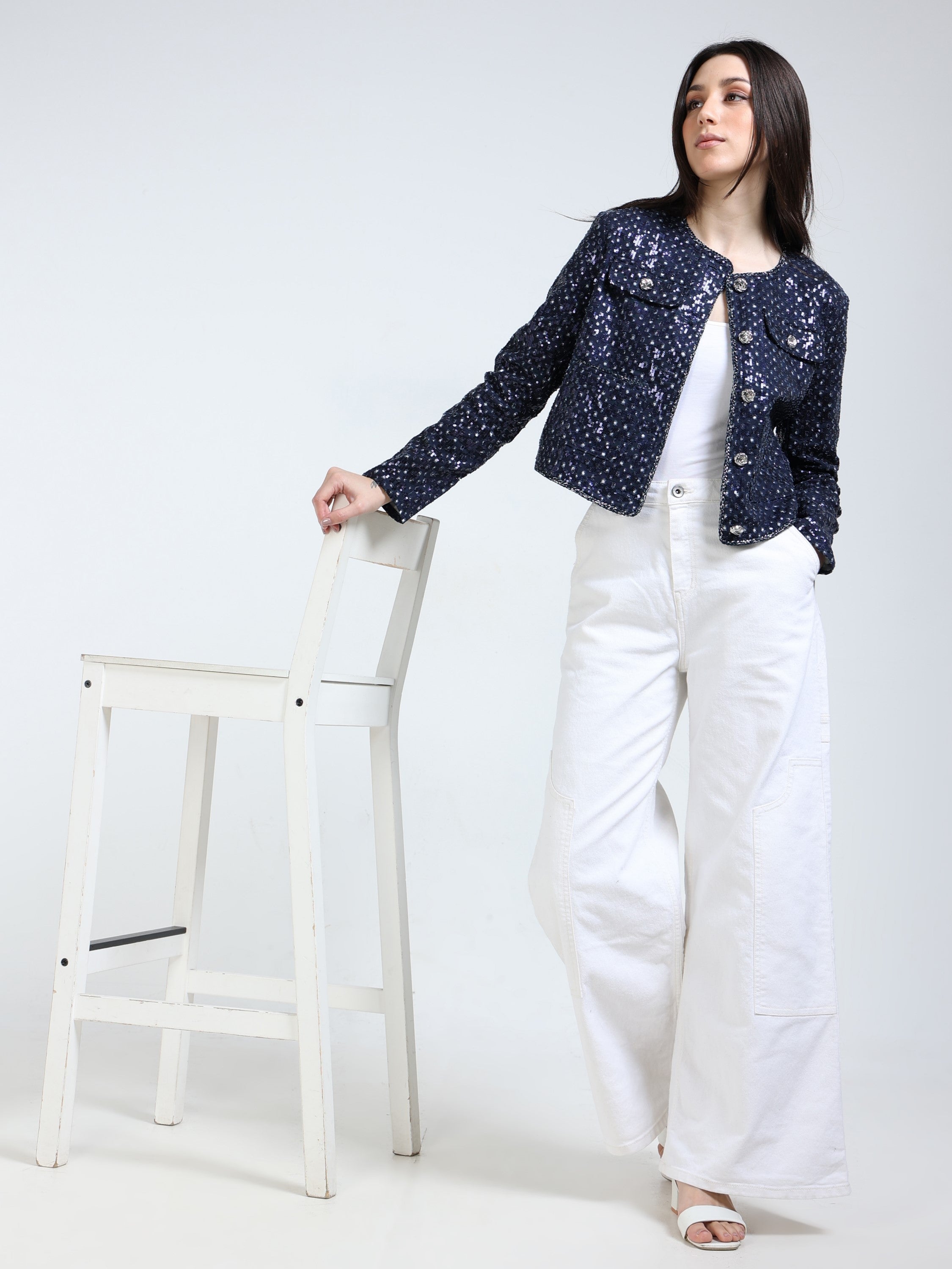 womens Navy Regular Fit Jacket
